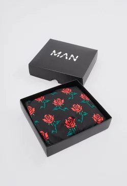 Rose Printed Boxers In Gift Box Black