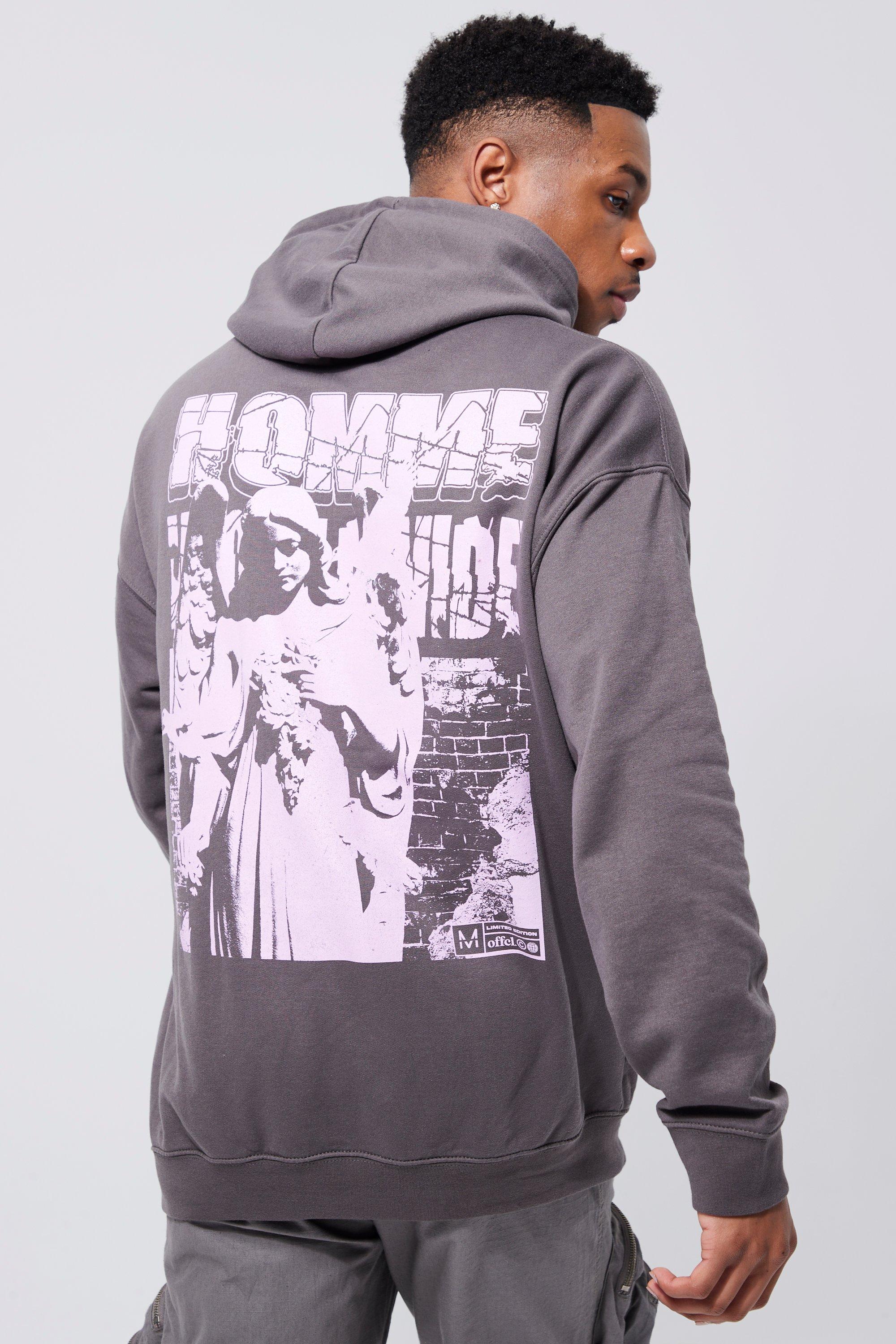 Oversized longline hoodie with marble deals back print