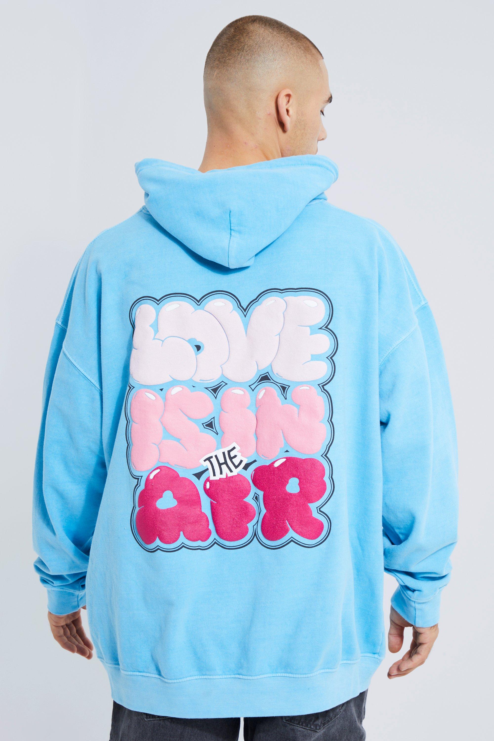 Oversized Washed Bubble Puff Print Hoodie | boohooMAN UK