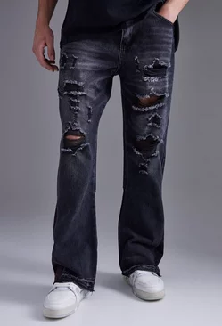 Black Bandana Pannel Ripped Flare Jeans