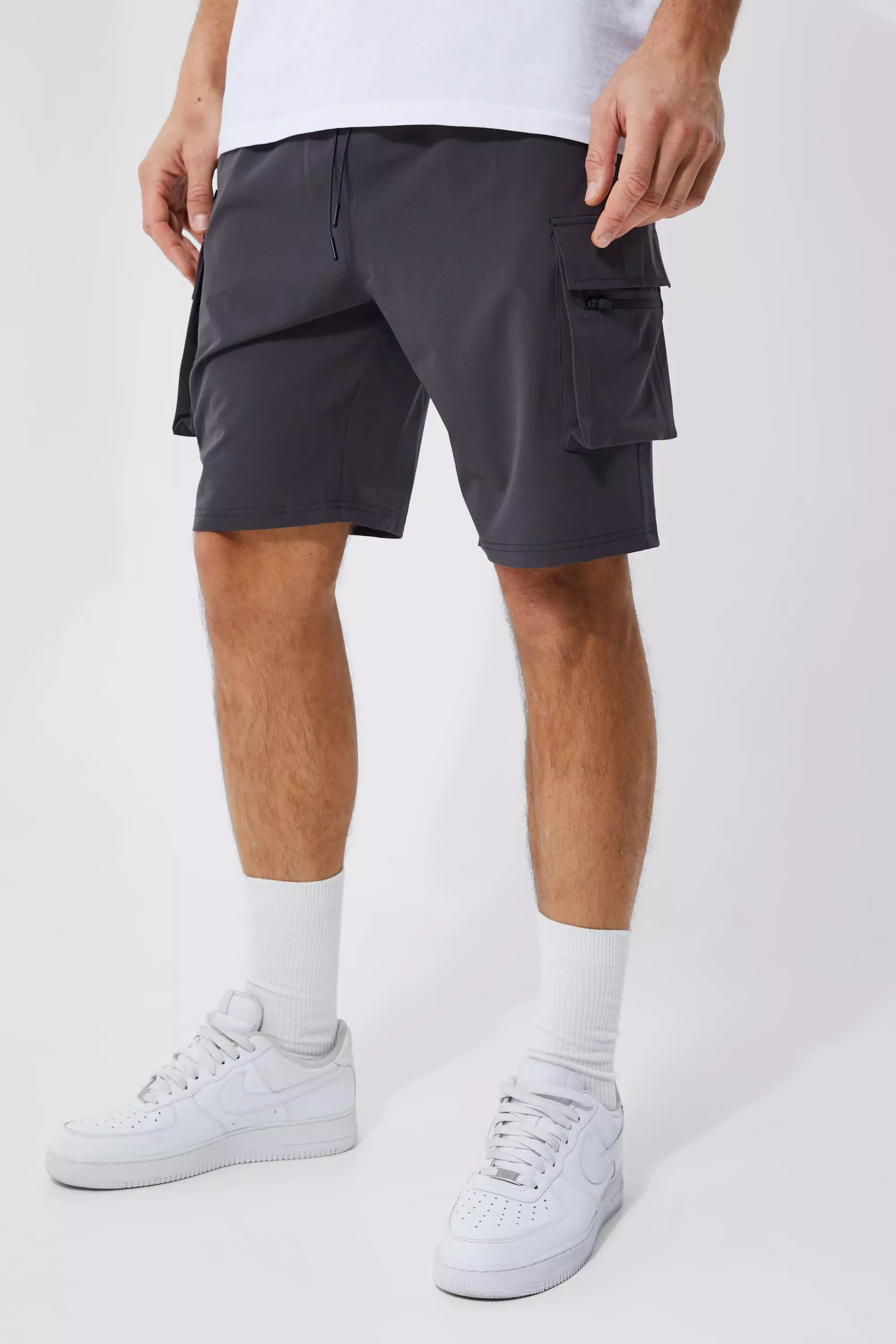 Tall Elastic Waist 4 Way Stretch Cargo Short Dark grey