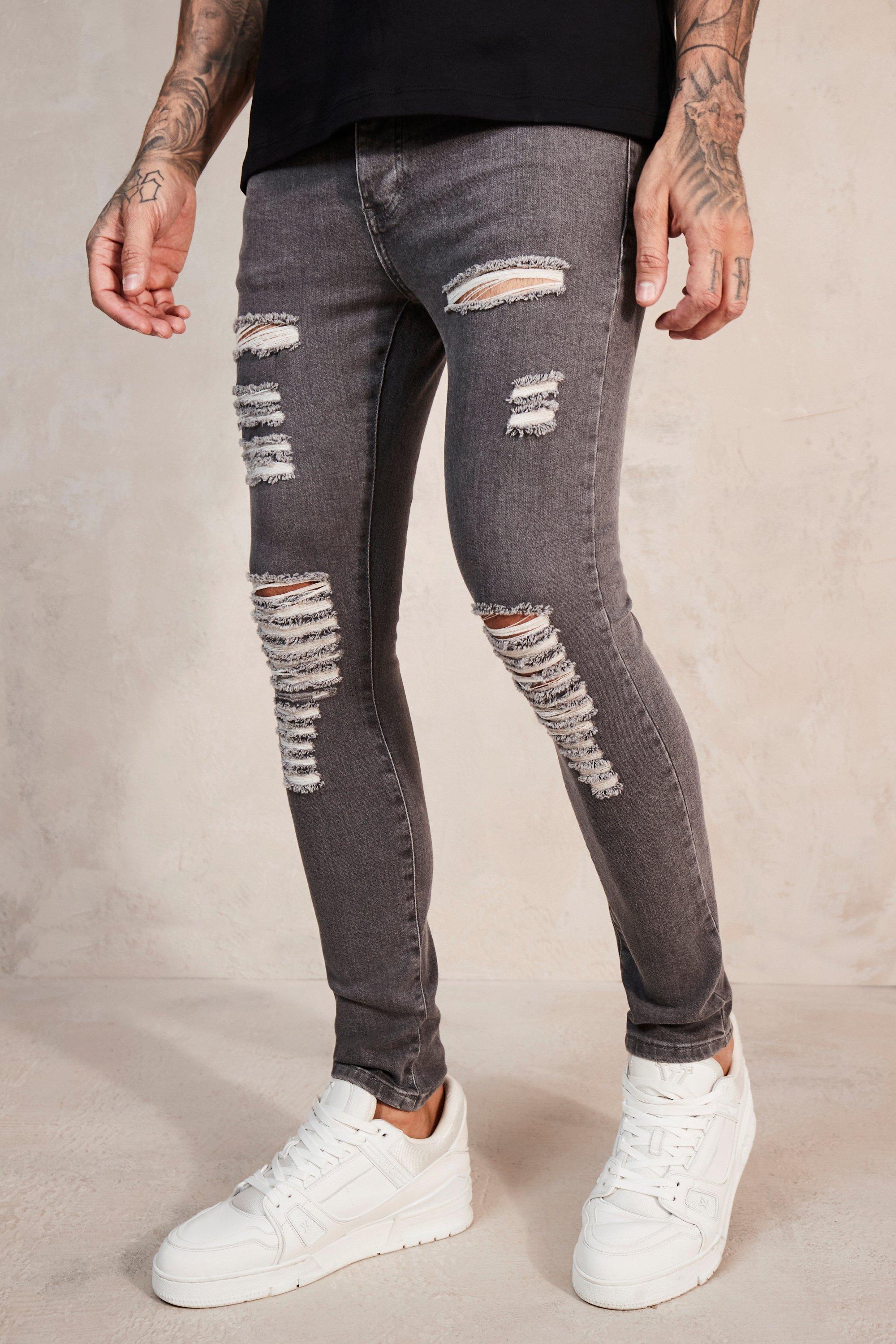 Ice Grey Double Ripped Super Skinny Jeans - Empire Jeans