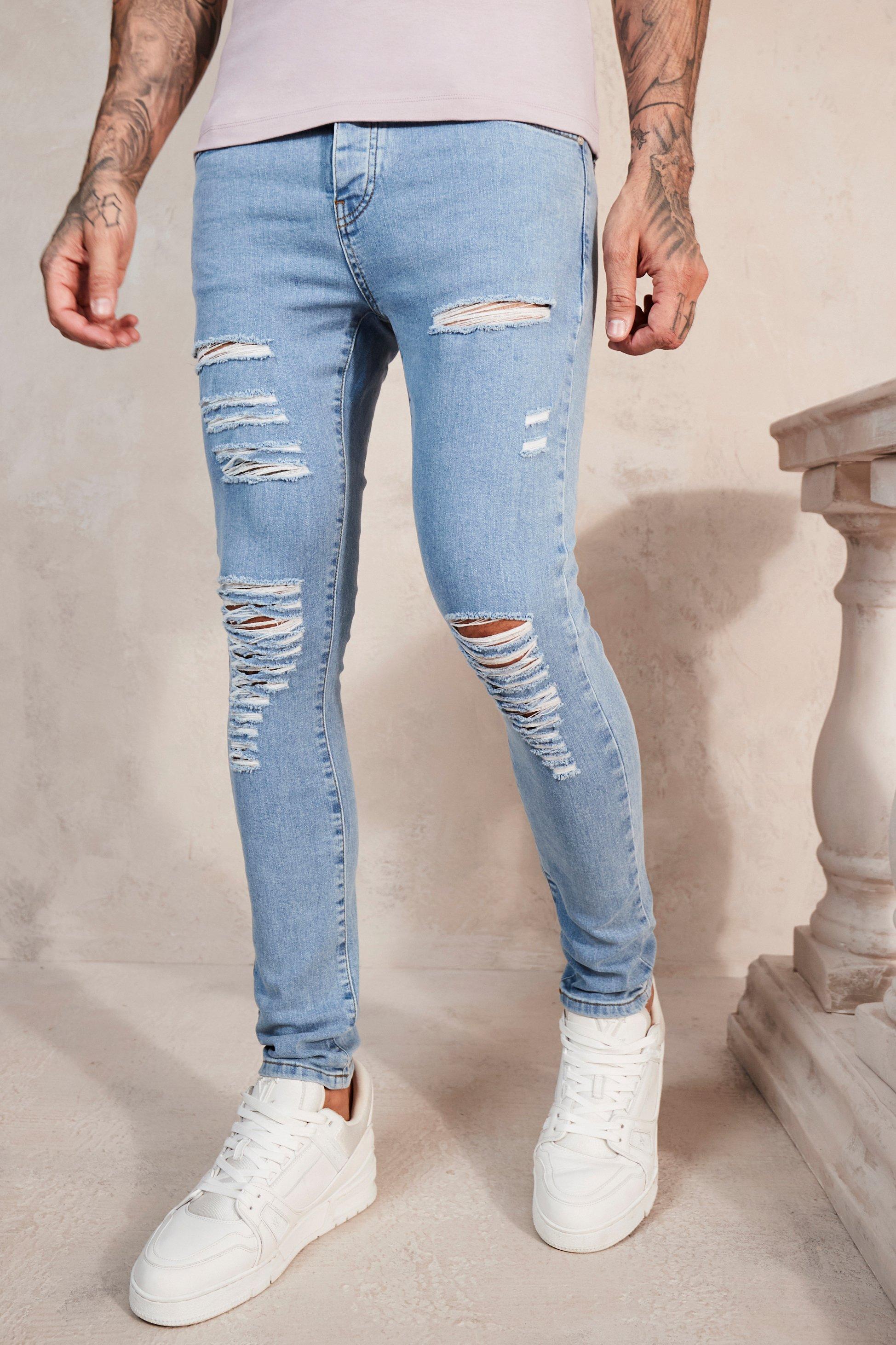 Ice Grey Double Ripped Super Skinny Jeans - Empire Jeans