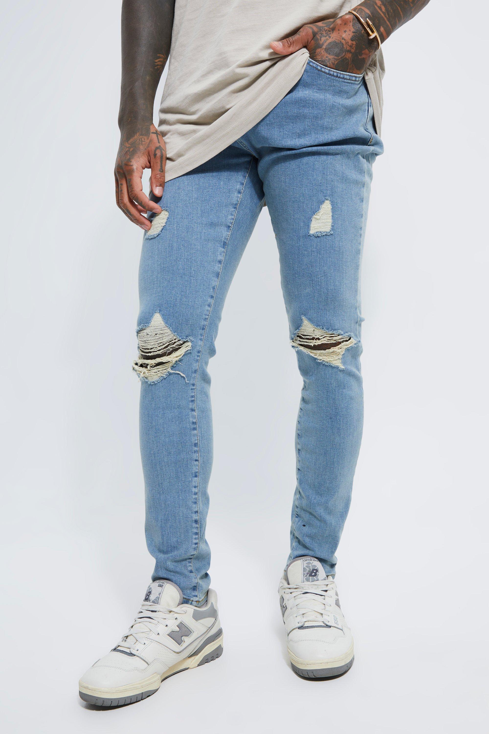 Skinny Stretch Exploded Knee Ripped Jeans