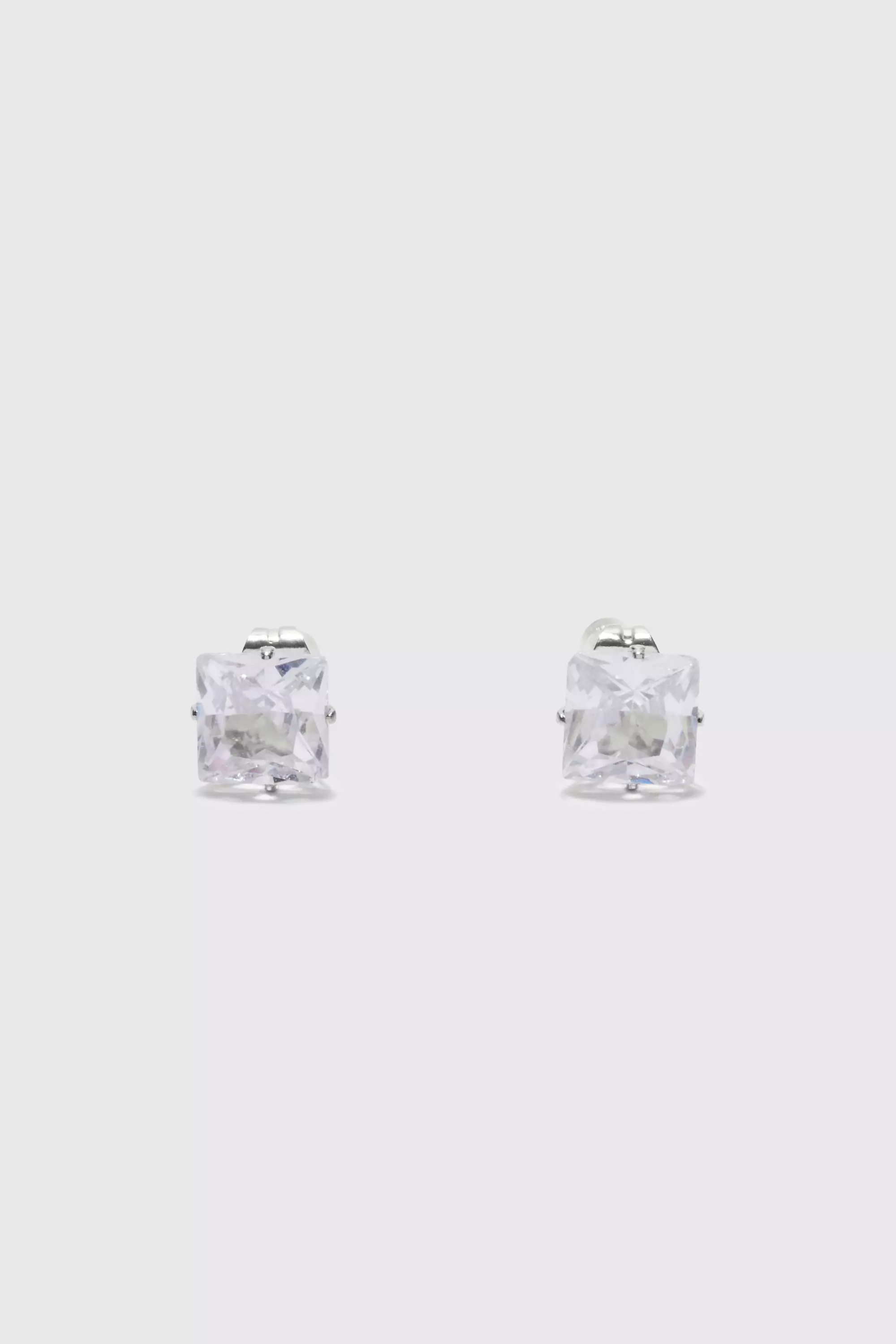 Silver 8mm Square Stud Diamante Earrings alternative image