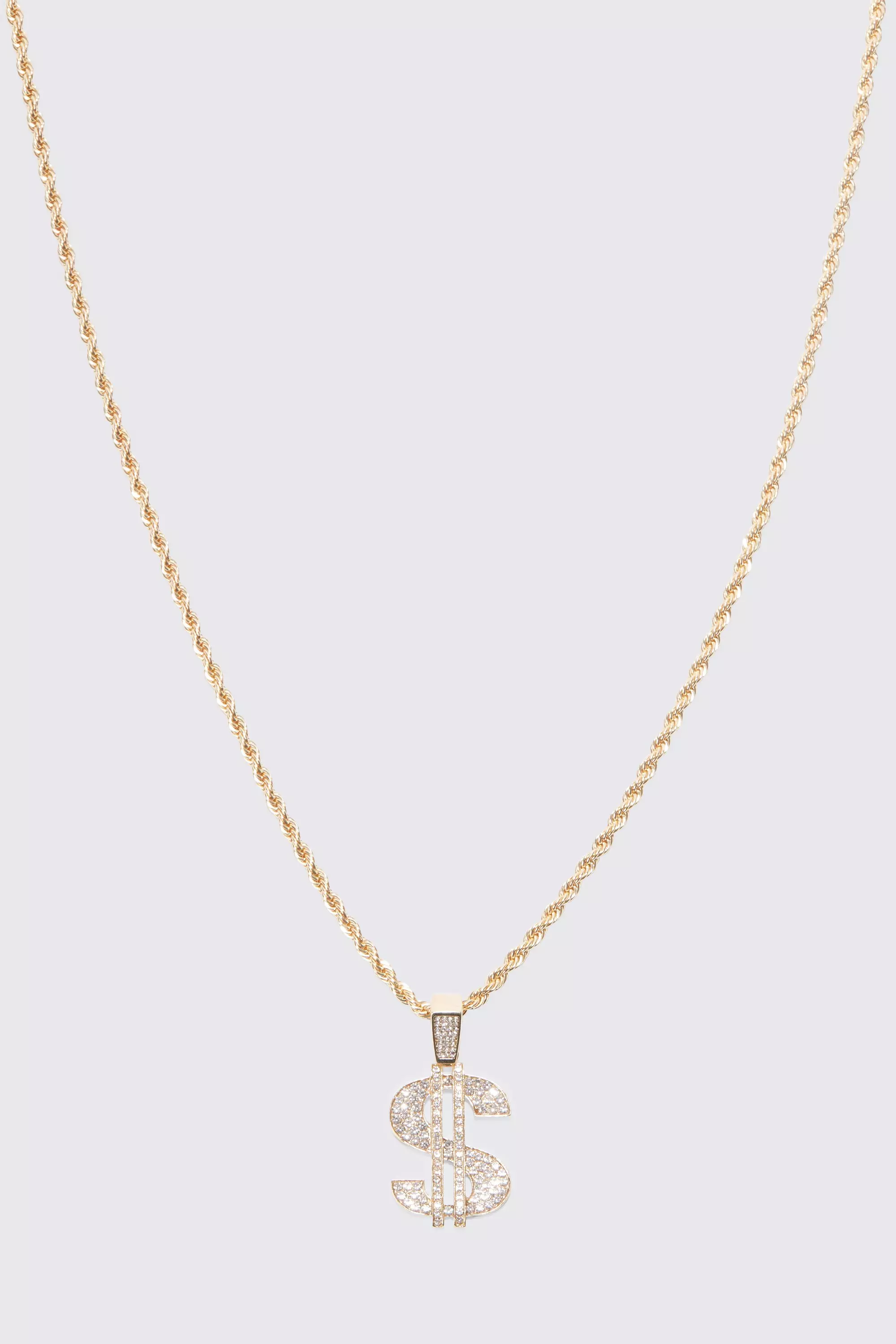 Gold Rope Chain Necklace With Iced Dollar alternative image