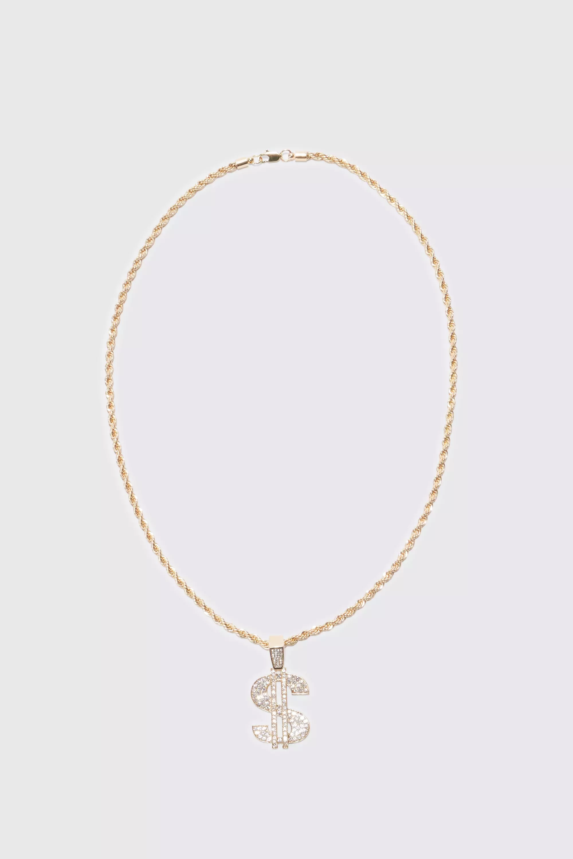 Gold Rope Chain Necklace With Iced Dollar alternative image