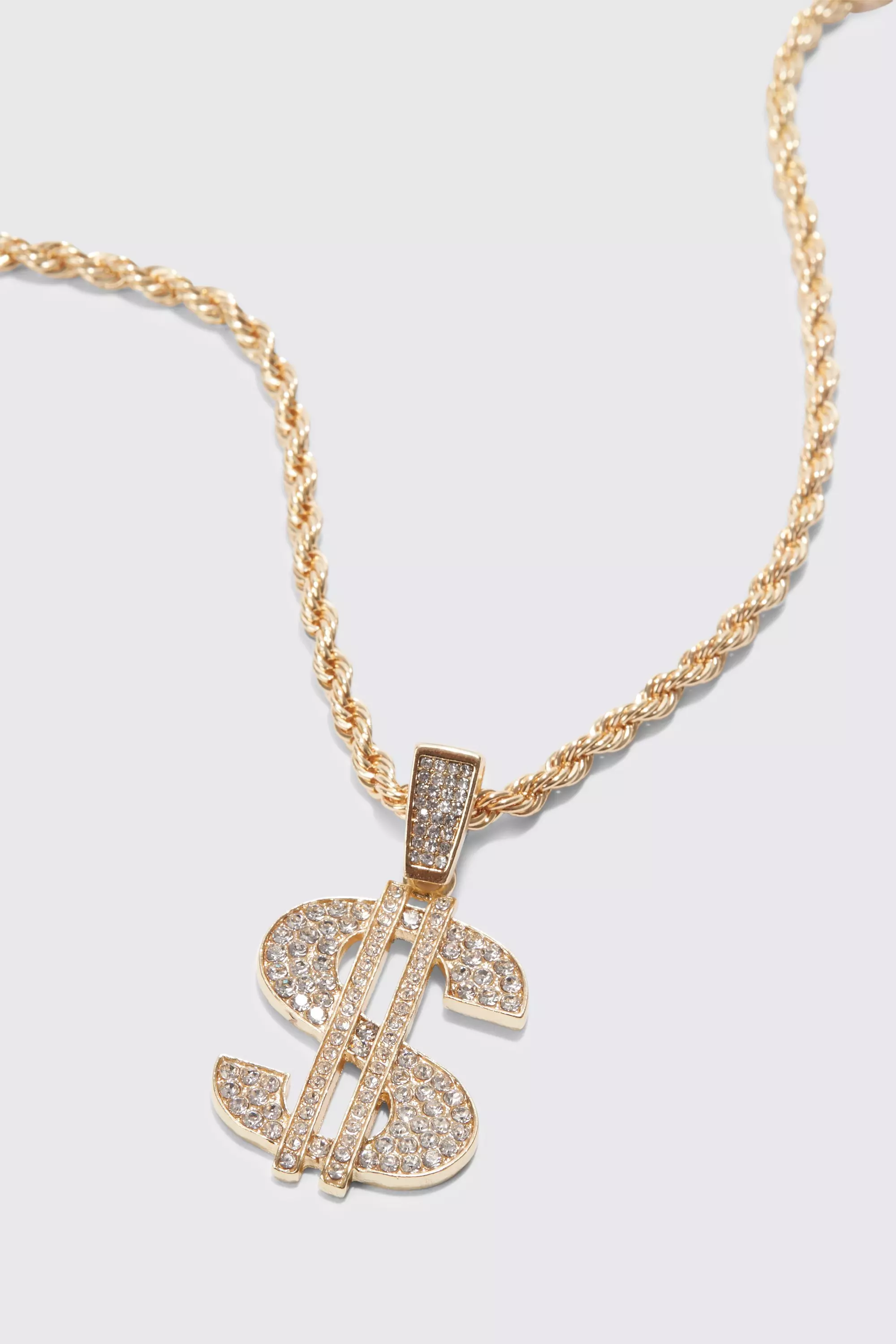 Gold Rope Chain Necklace With Iced Dollar alternative image