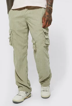 Sage Green Relaxed Fit Multi Pocket Cord Cargo Pants