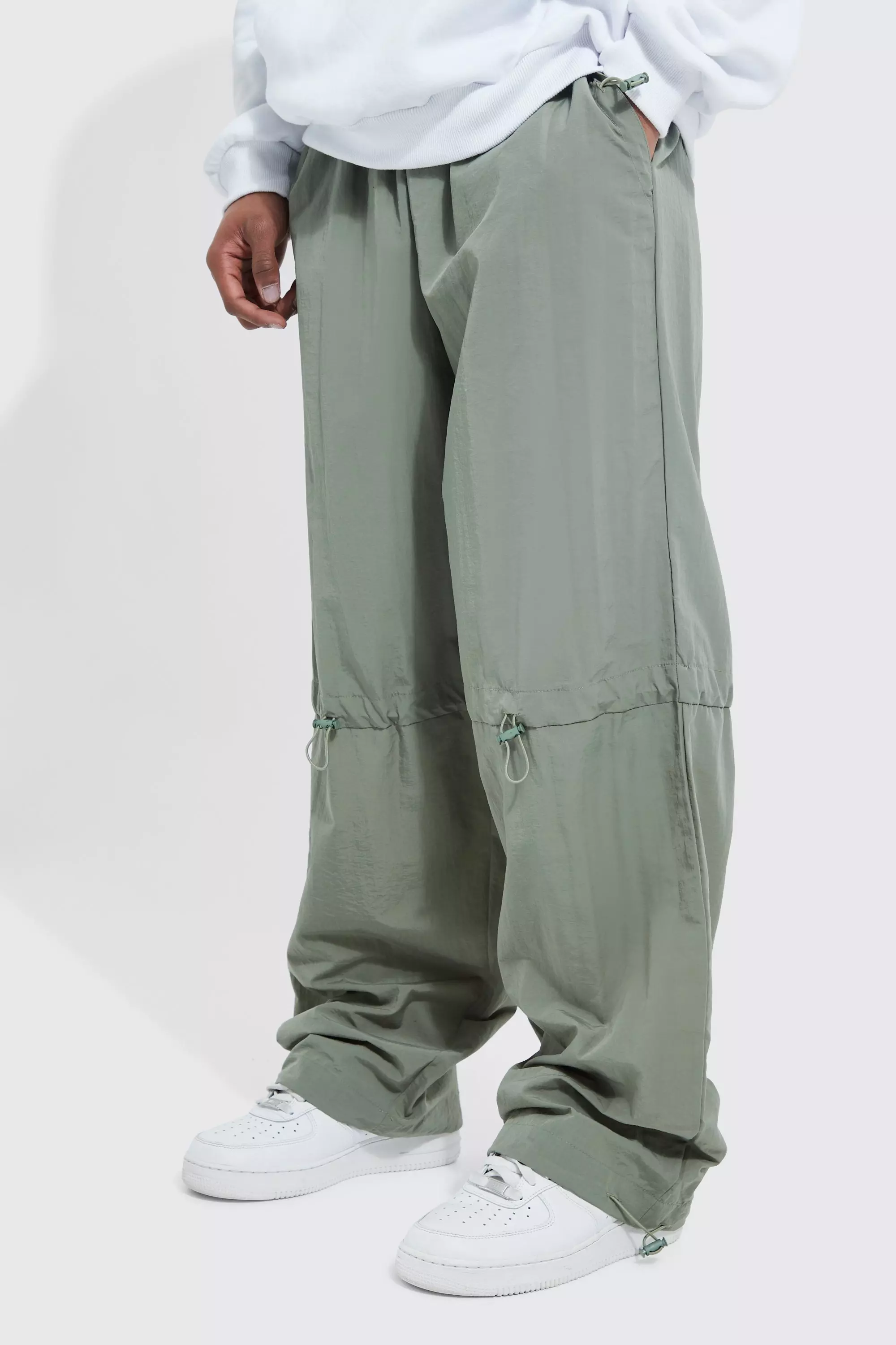 Green Crinkle Shell Cargo Pants