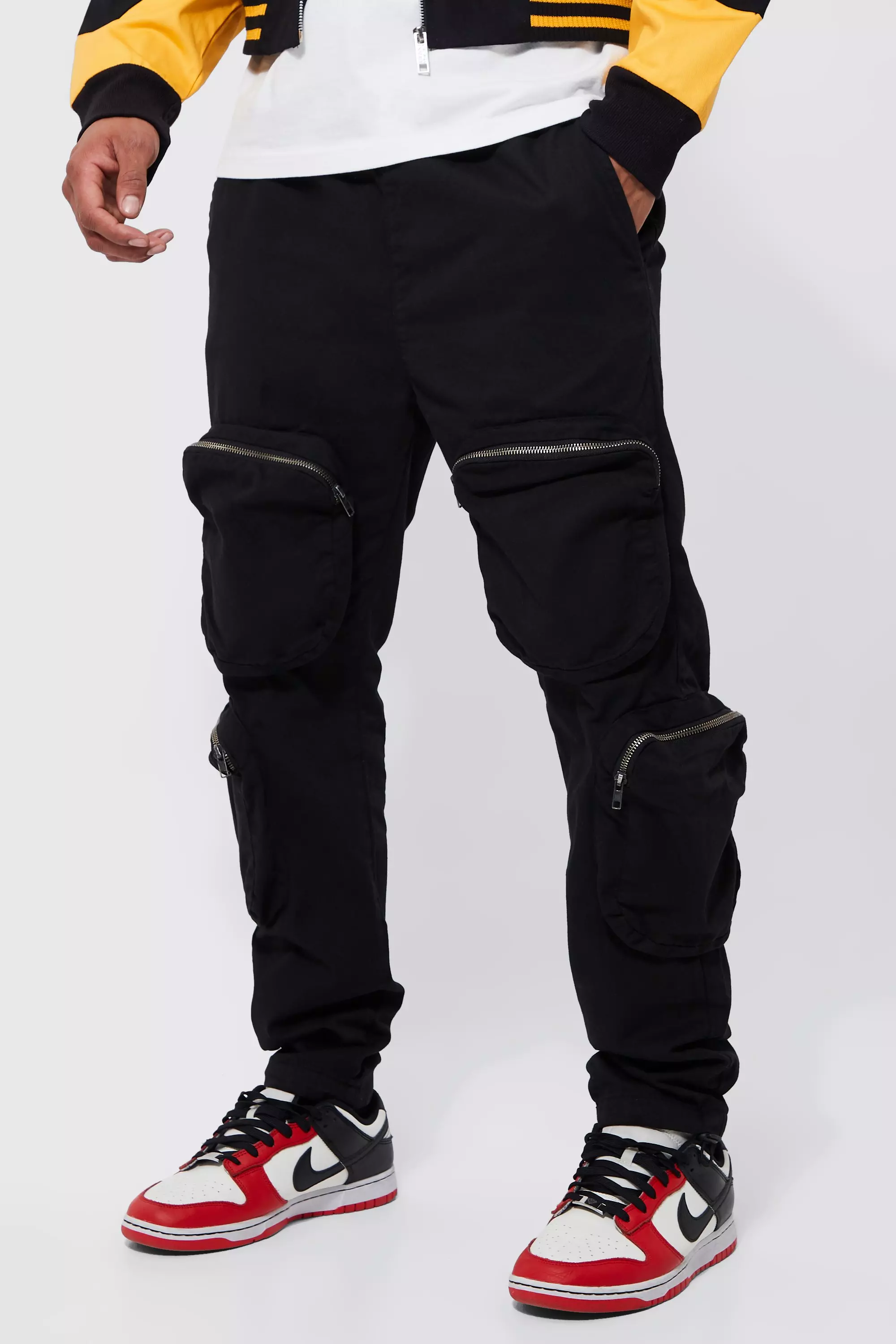 Elastic Waist Multi Pocket Zip Cargo Pants