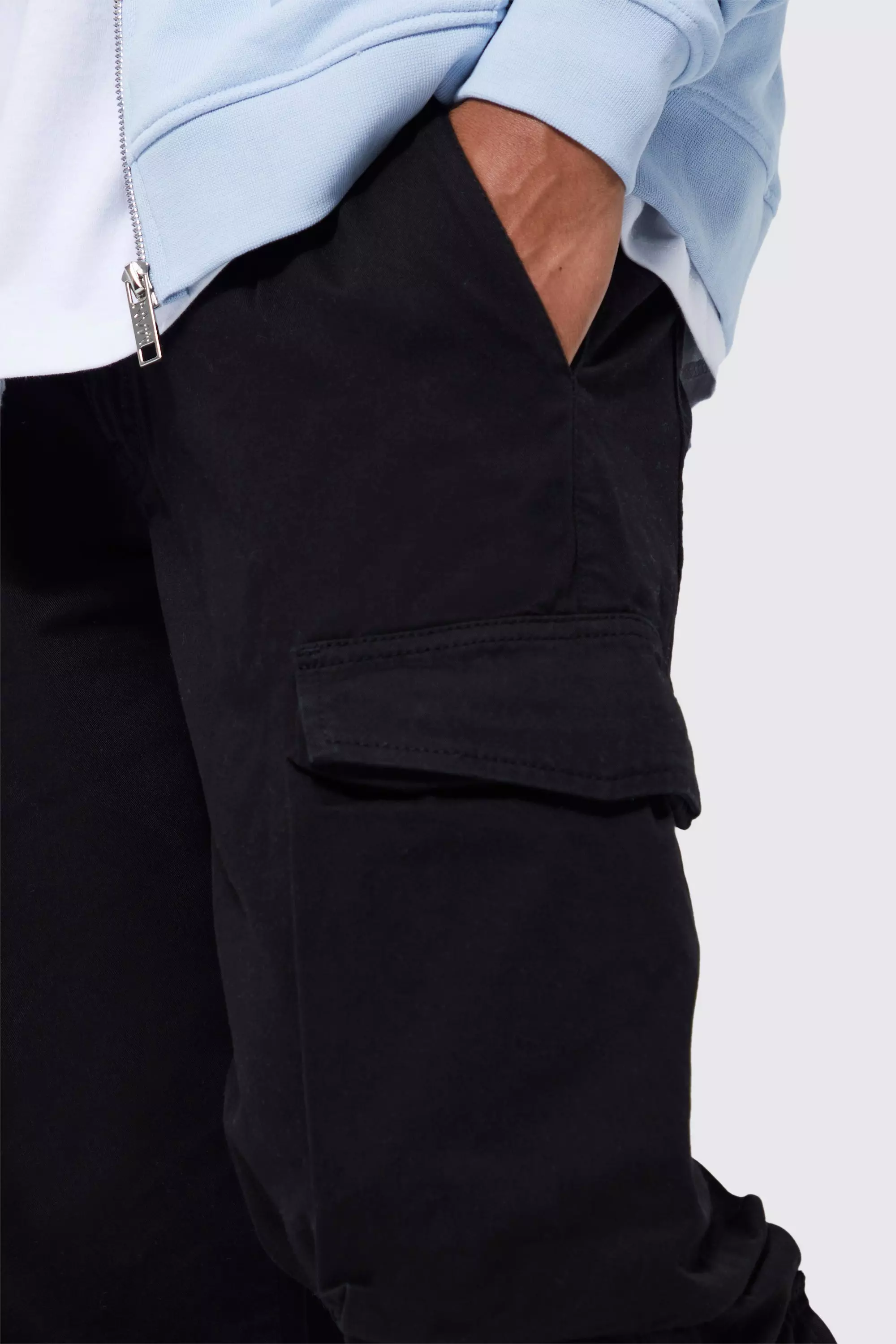 Fixed Waist Relaxed Peached Twill 3d Multi Pocket Cargo Pants | boohooMAN USA
