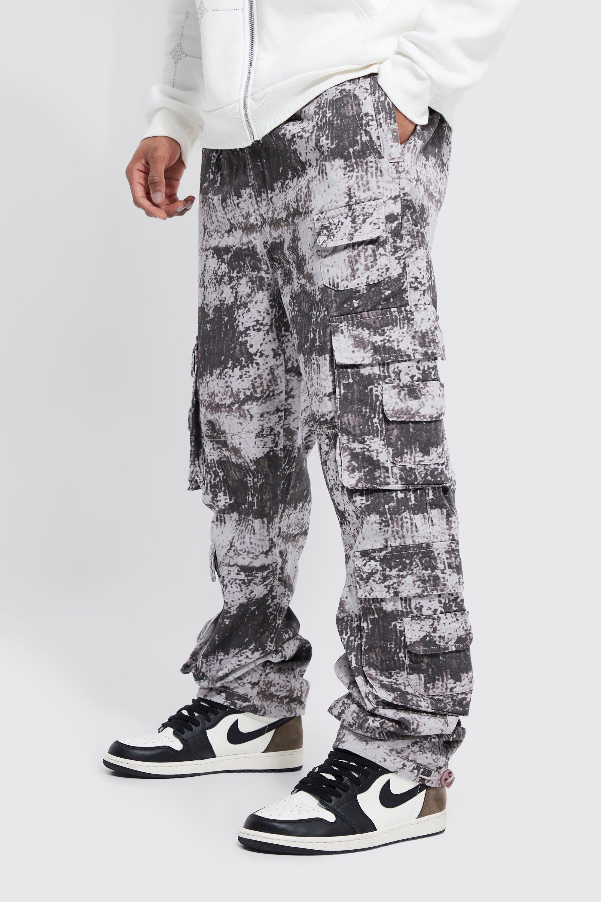 Elastic Waist Tie Dye Multi Pocket Stacked Cargo Trousers