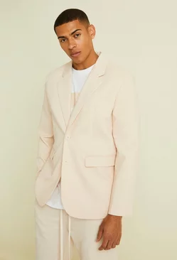 Single Breasted Relaxed Linen Suit Jacket Natural