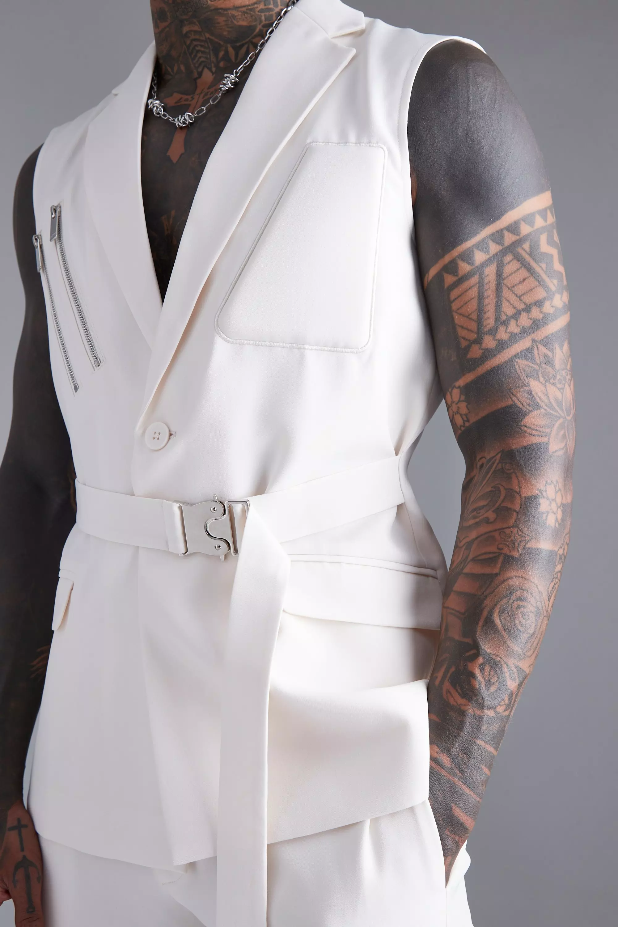 Ecru Skinny Zip Suit Trouser alternative image