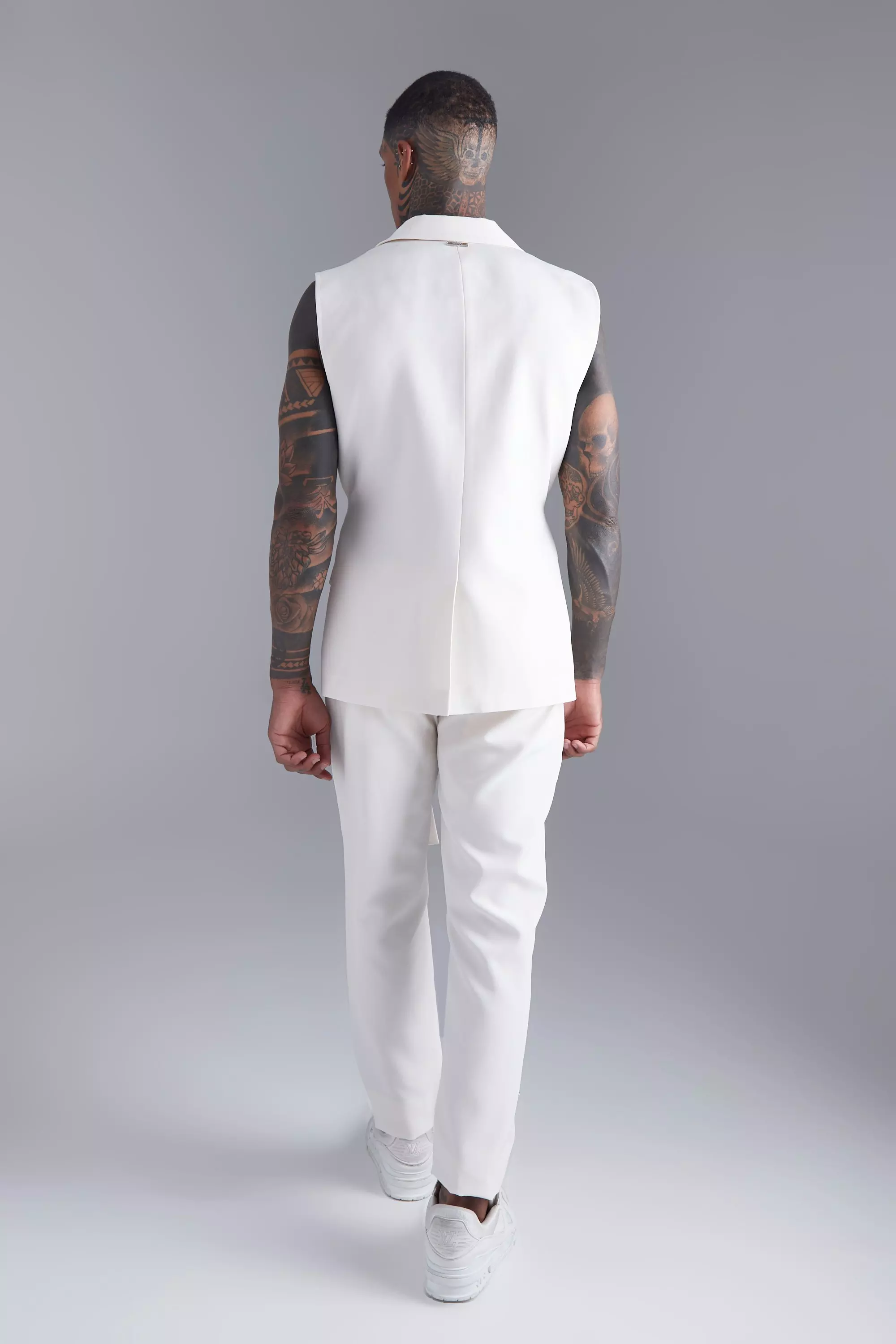 Ecru Single Breasted Sleeveless Suit Jacket alternative image