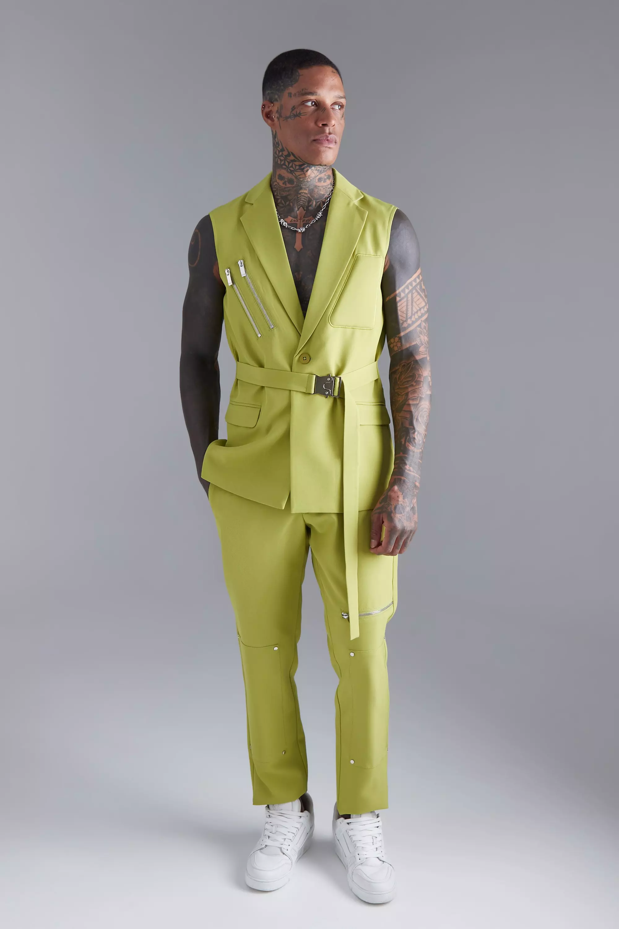 Lime Single Breasted Sleeveless Suit Jacket alternative image