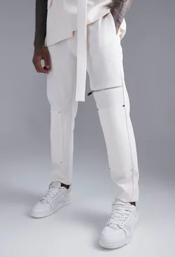 Ecru White Skinny Zip Suit Pants