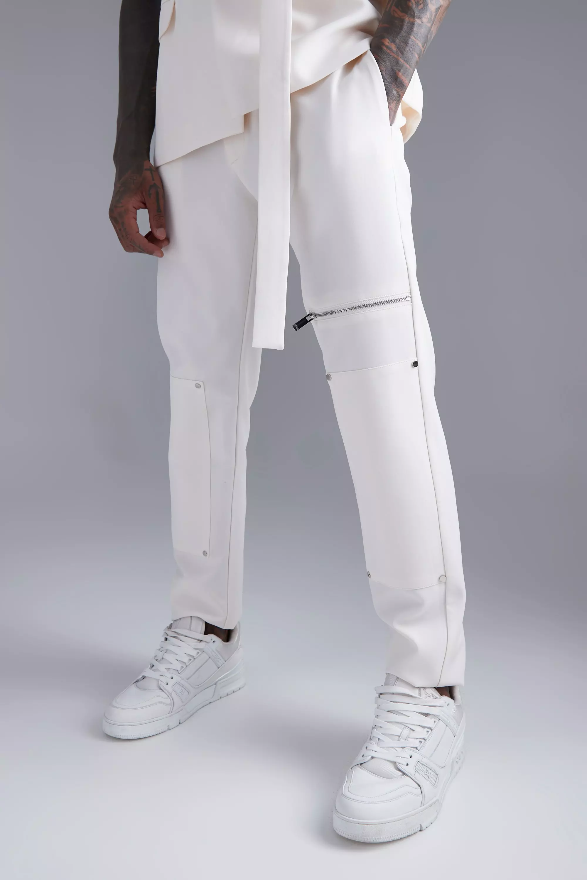 Skinny Zip Suit Pants Ecru