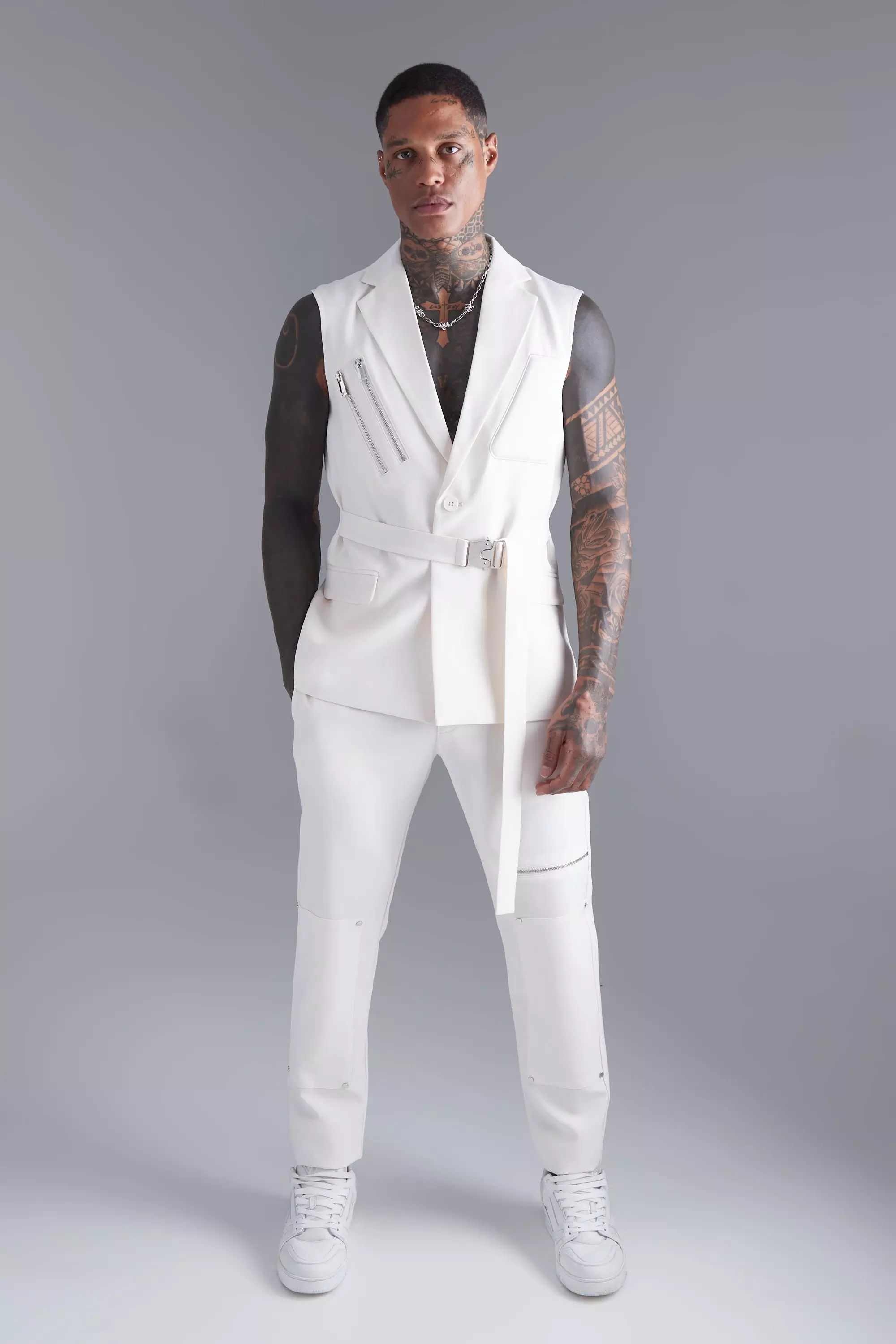 Ecru Skinny Fit Pantalons Met Rits alternatieve afbeelding