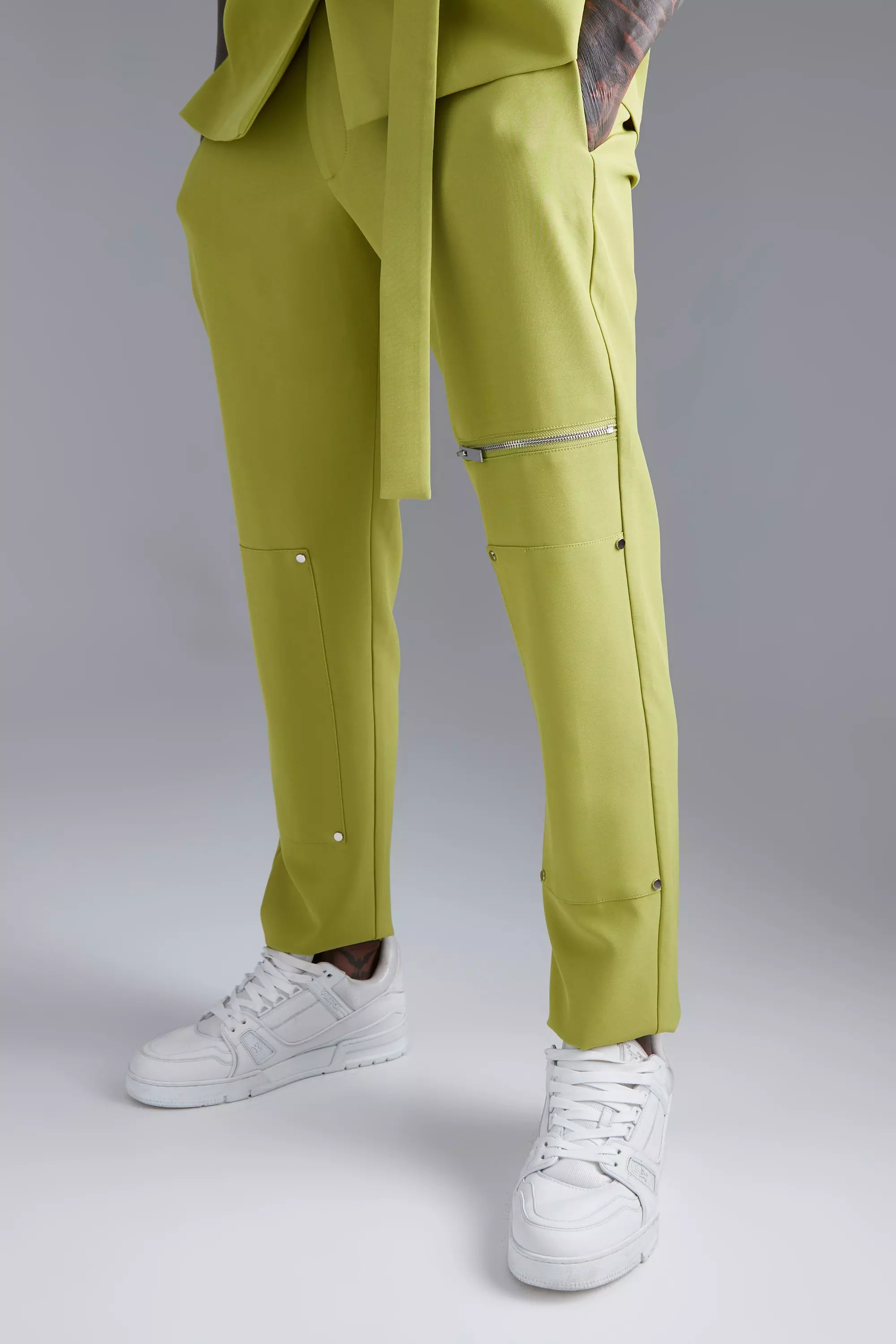 Lime Green Skinny Zip Suit Pants