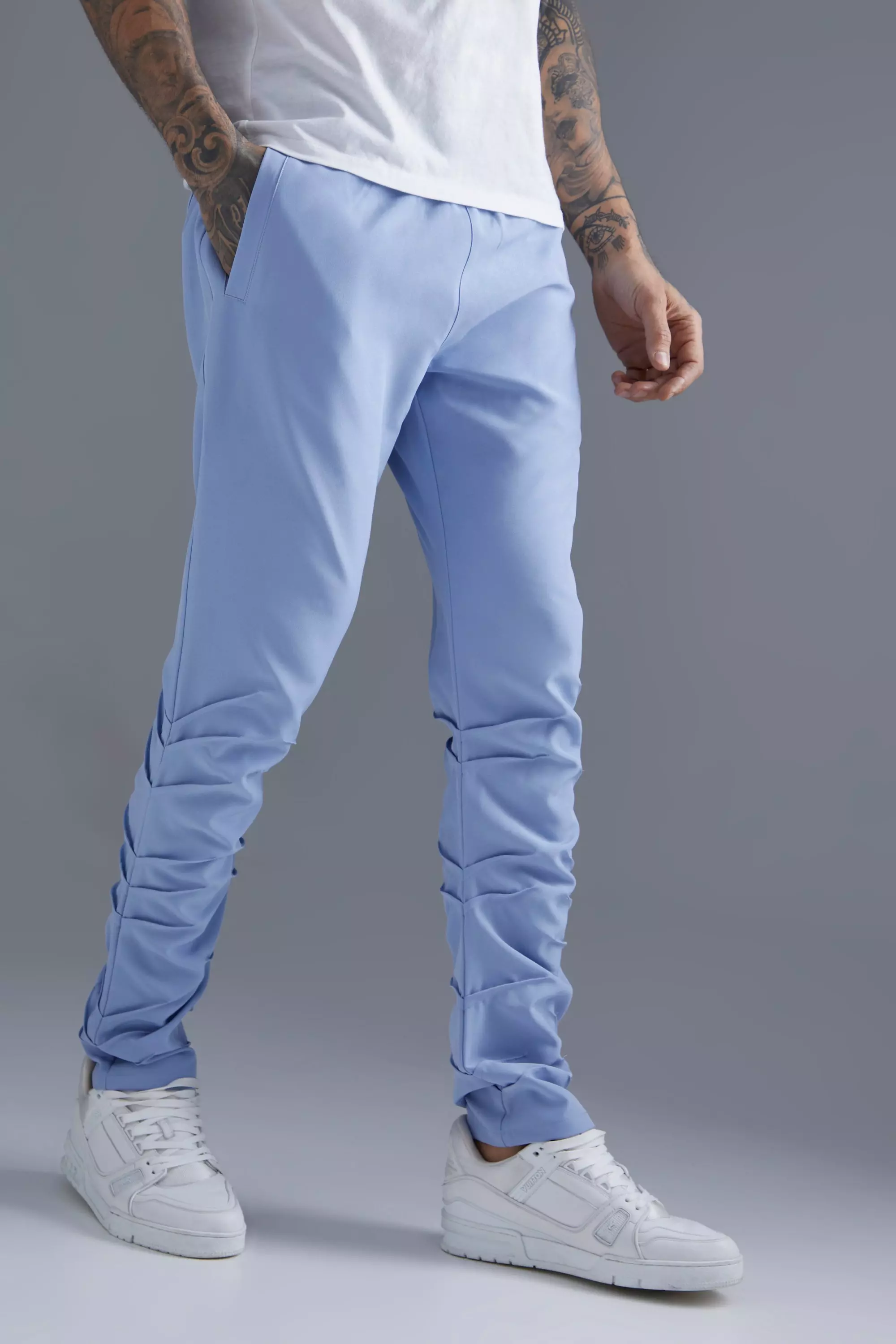Blue Stacked Leg Tailored Pants