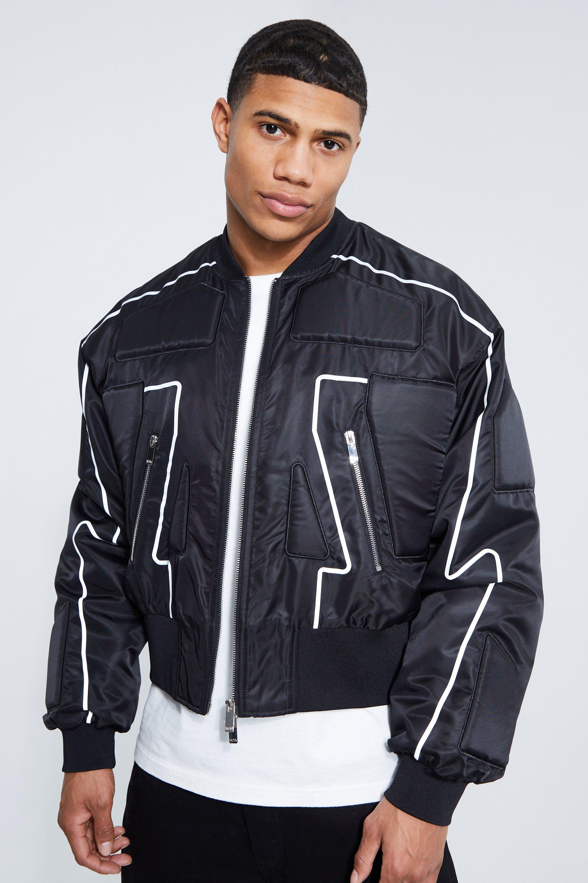 Boxy 3d Reflective Nylon Bomber boohooMAN USA