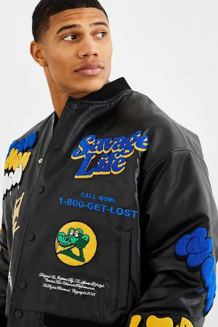 Boxy Pu Multi Badge Varsity Jacket | boohooMAN USA Boxy Pu Multi Badge Varsity Jacket | boohooMAN USA