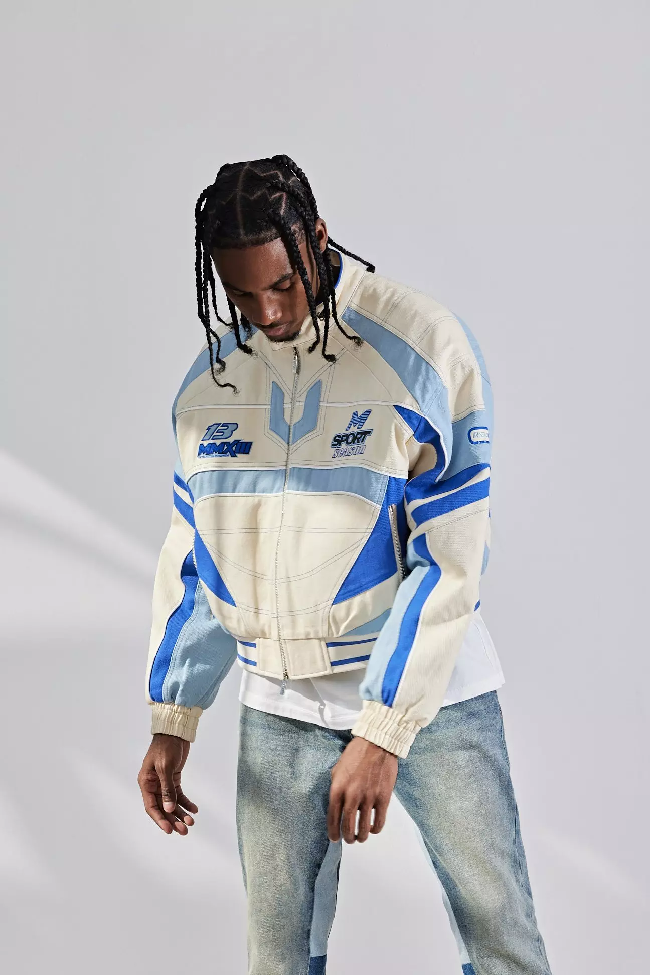 Giacca Da Moto Squadrata In Twill, Ecru immagine alternativa