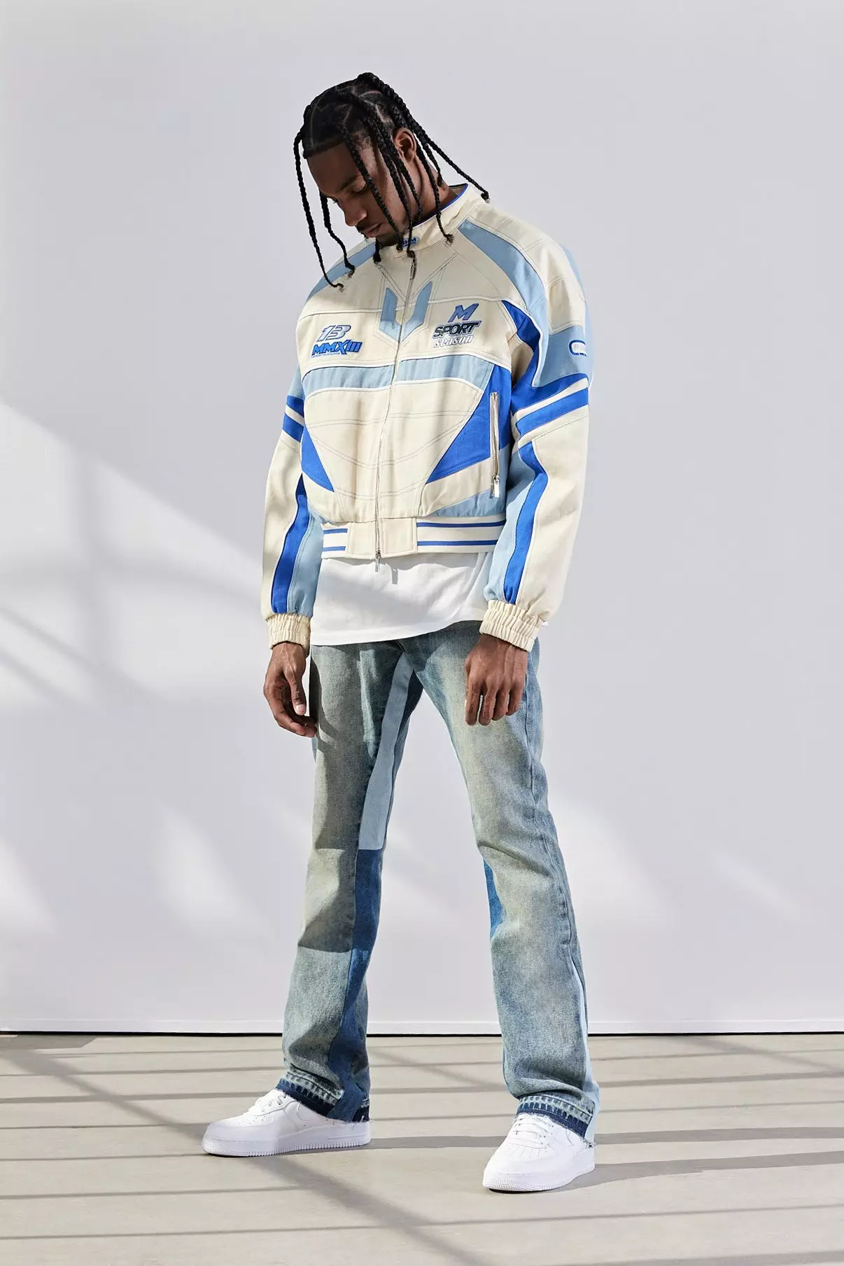 Giacca Da Moto Squadrata In Twill, Ecru immagine alternativa