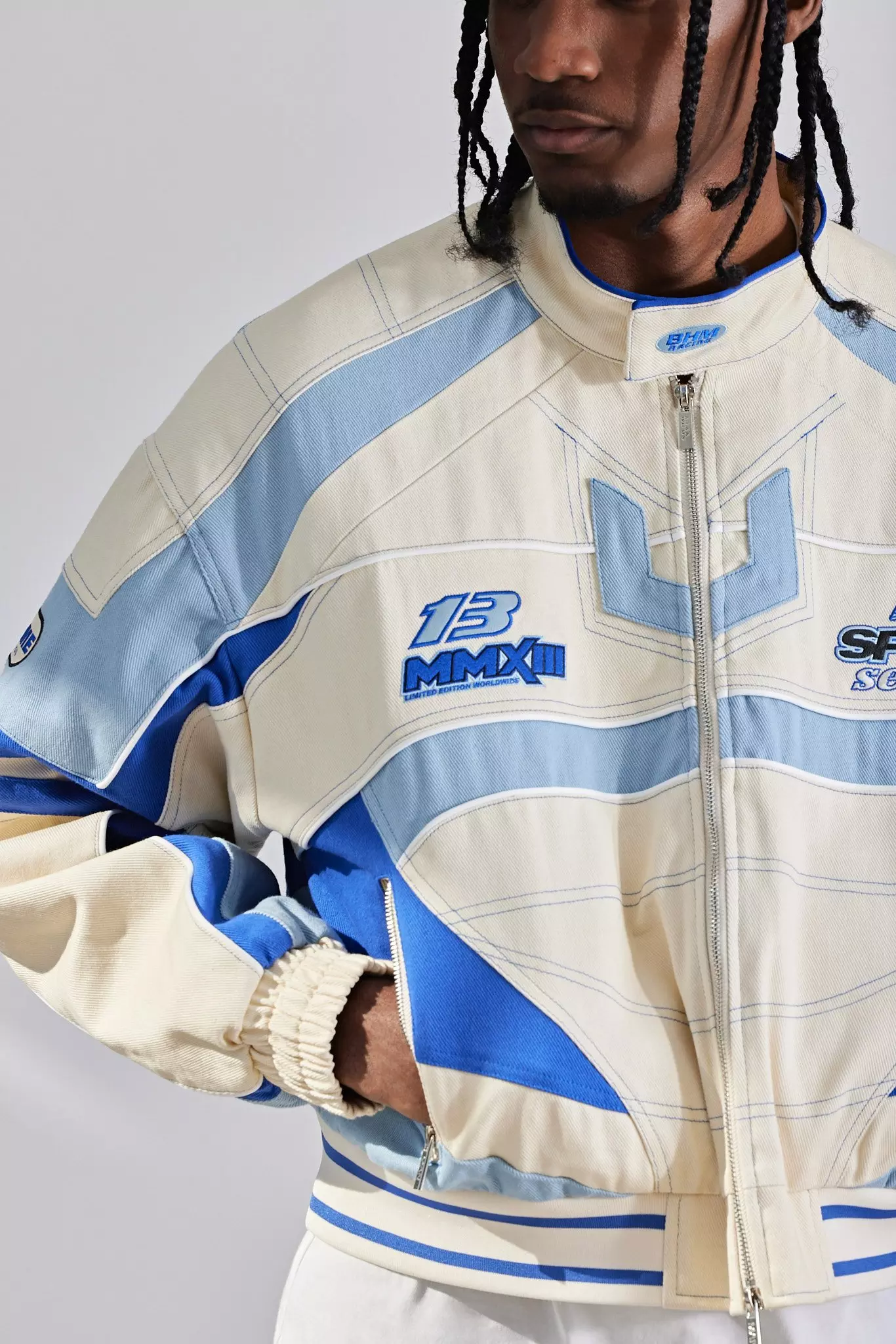 Giacca Da Moto Squadrata In Twill, Ecru immagine alternativa