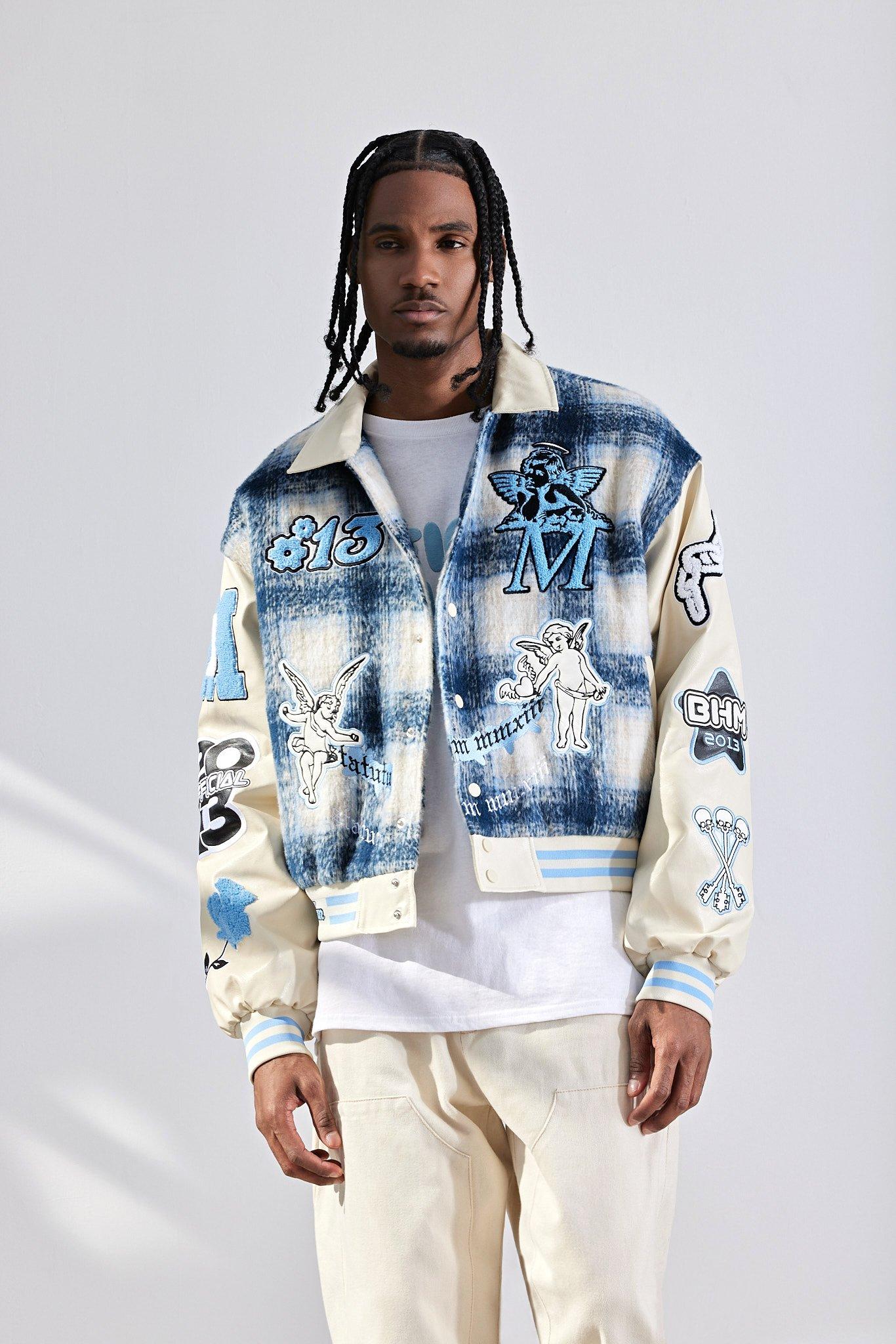 boohooMAN Men's Official Man Back Skeleton Varsity Jacket