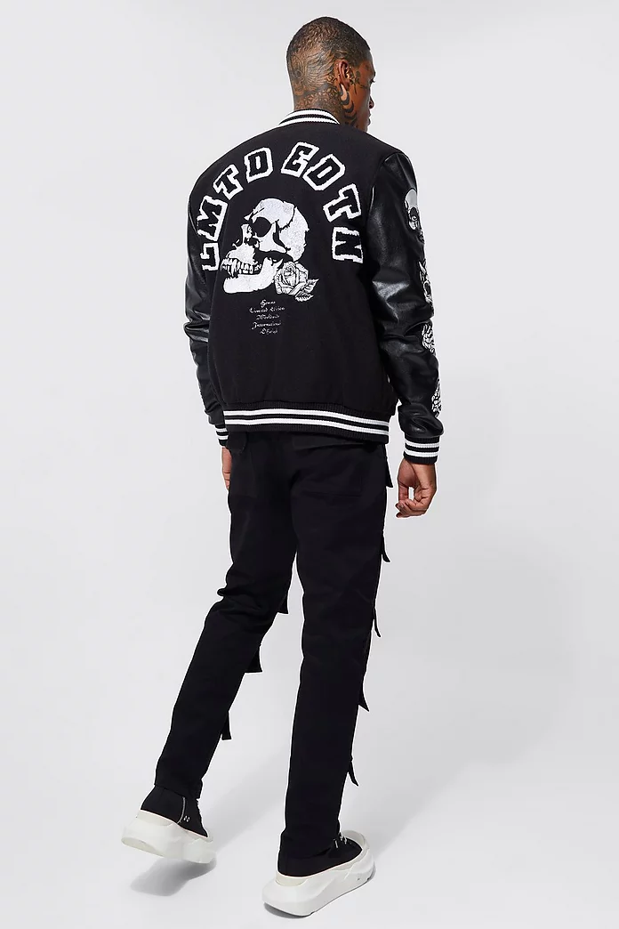 Limited Edition Skull Varsity Jacket | boohooMAN USA Limited Edition Skull Varsity Jacket | boohooMAN USA