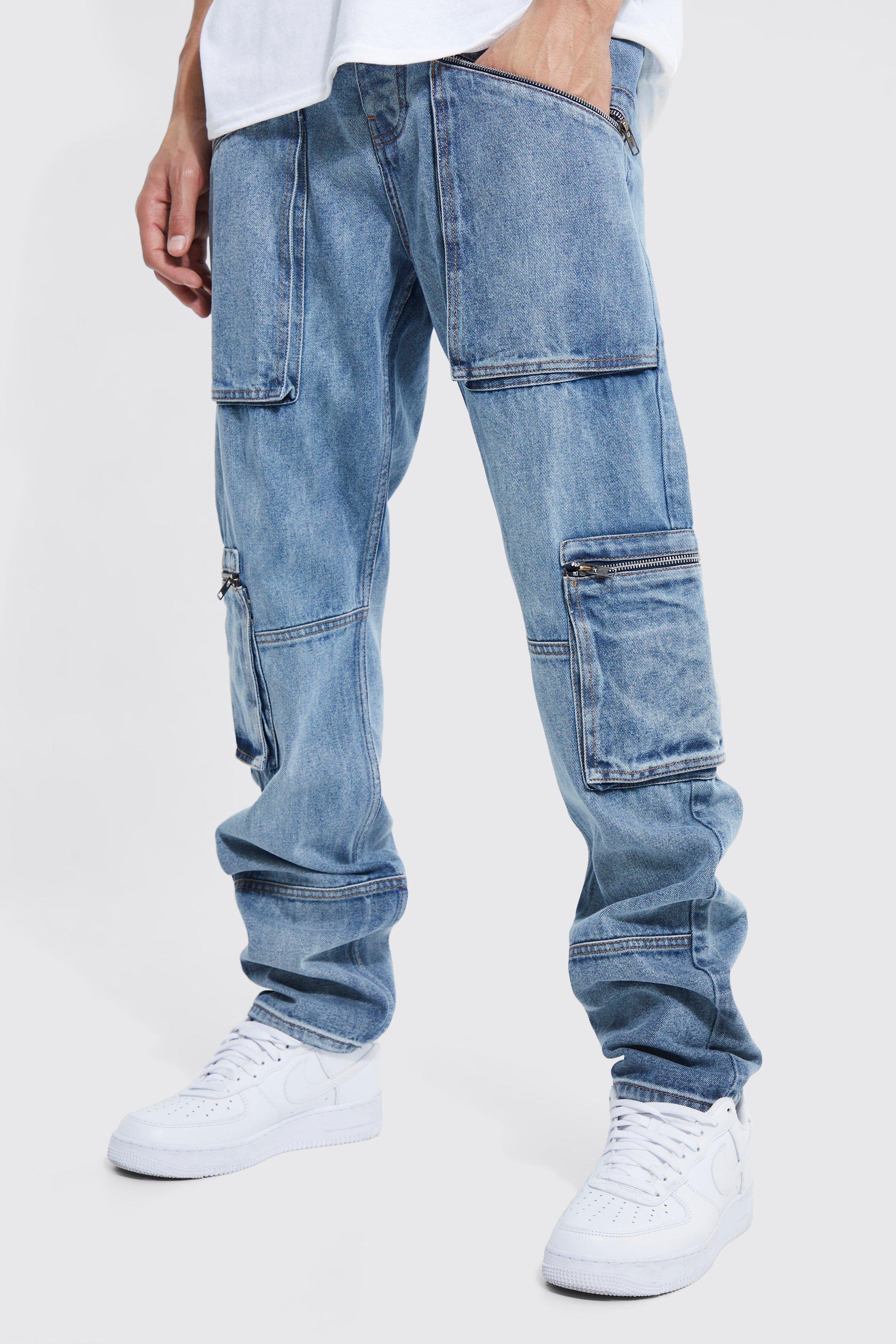 boohooMAN Men's Tall Straight Leg Cargo Jeans