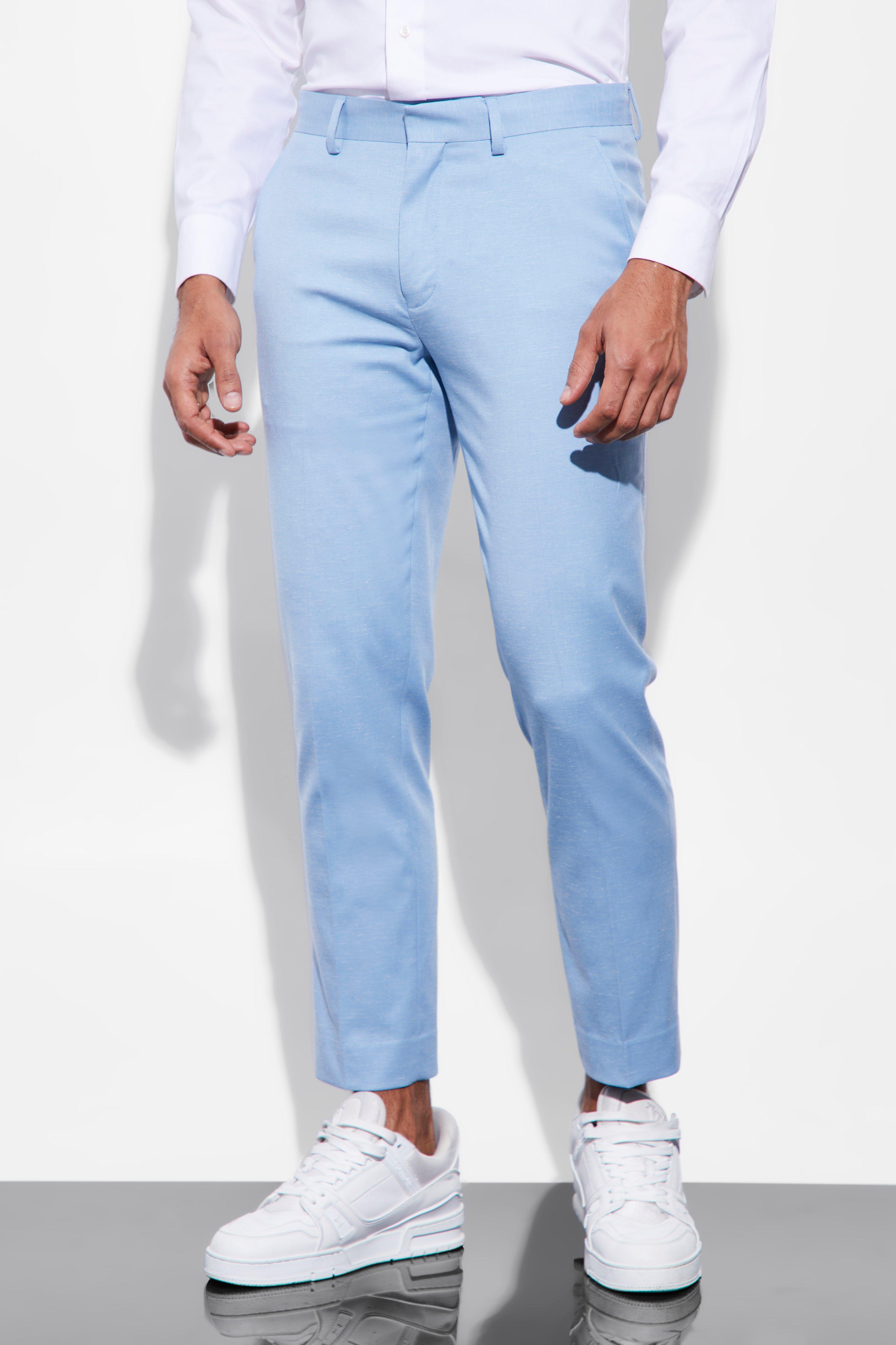 Pantalón de traje pesquero ajustado de lino, Light blue