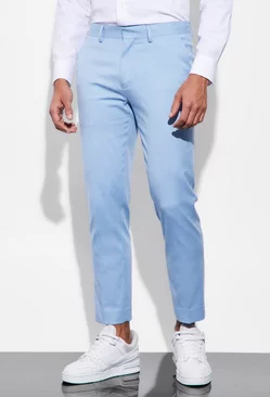 Slim Linen Crop Suit Trousers light blue