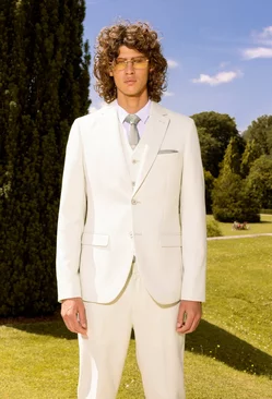 Ecru White Relaxed Single Breasted Linen Suit Jacket