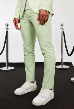 Green Skinny Linen Crop Dress Pants