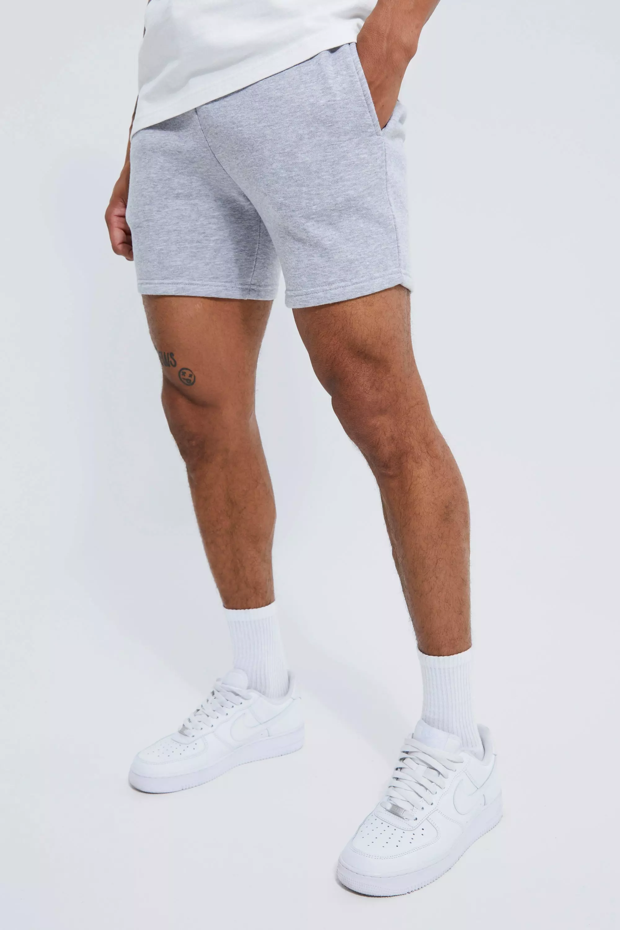 Basic Slim Fit Short Length Sweat Shorts Grey marl