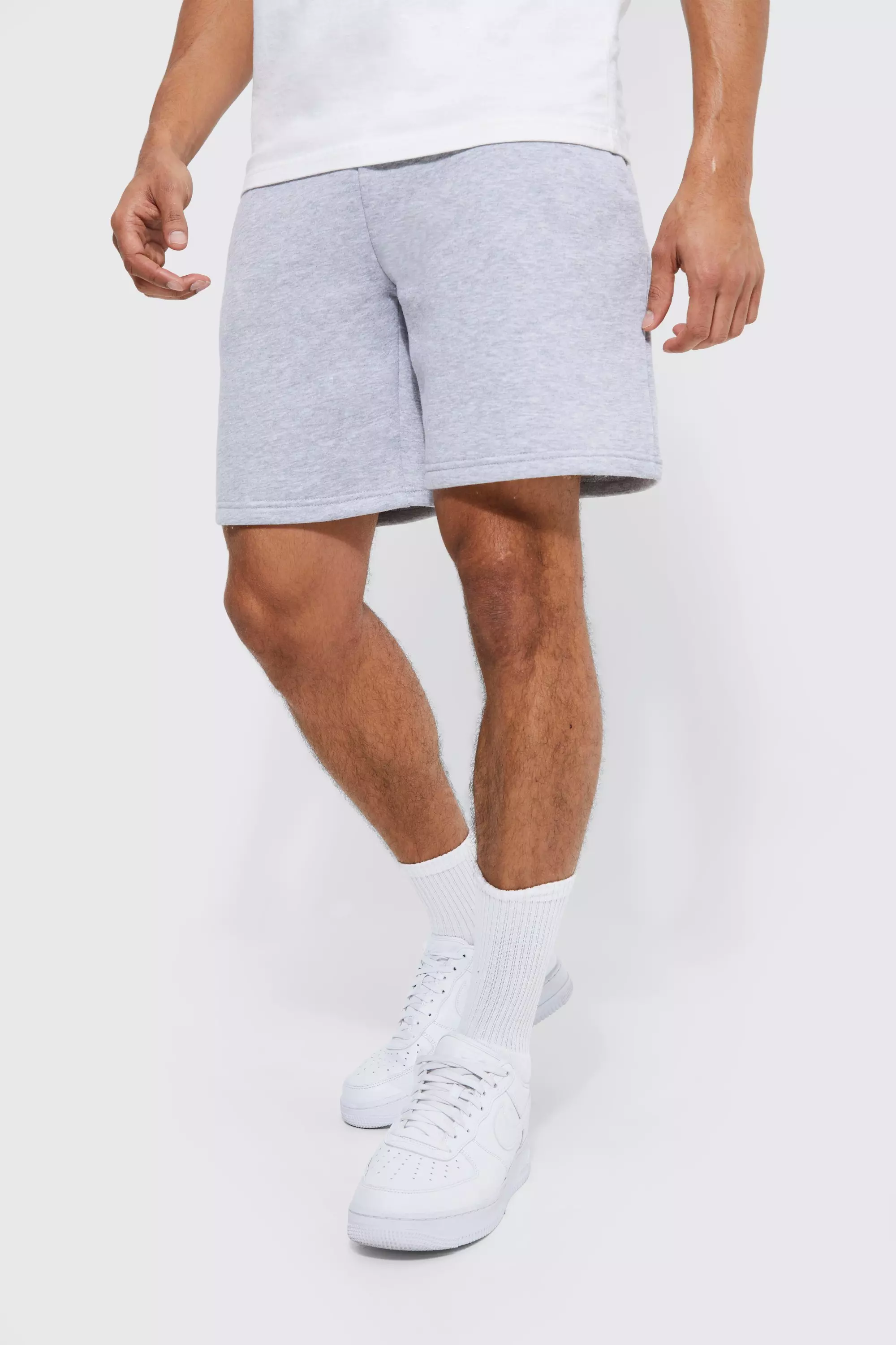 Basic Loose Fit Mid Length Sweat Shorts Grey marl