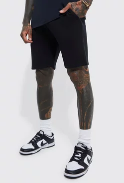 Basic Slim Fit Mid Length Sweat Shorts Black