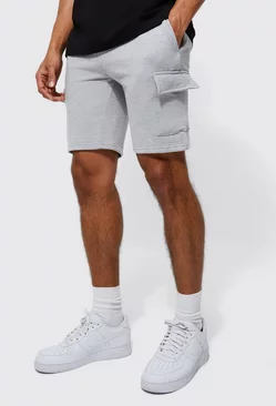 Grey Basic Slim Fit Mid Length Jersey Cargo Short