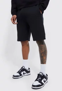 Basic Loose Fit Mid Length Sweat Shorts Black
