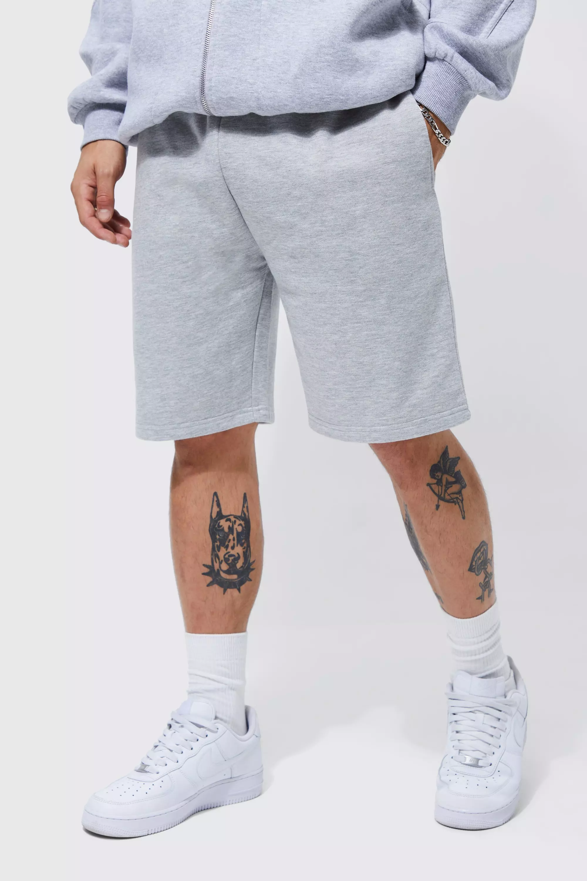 Basic Loose Fit Mid Length Sweat Shorts Grey marl