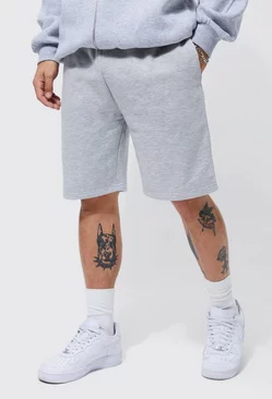 Grey Basic Loose Fit Mid Length Jersey Short
