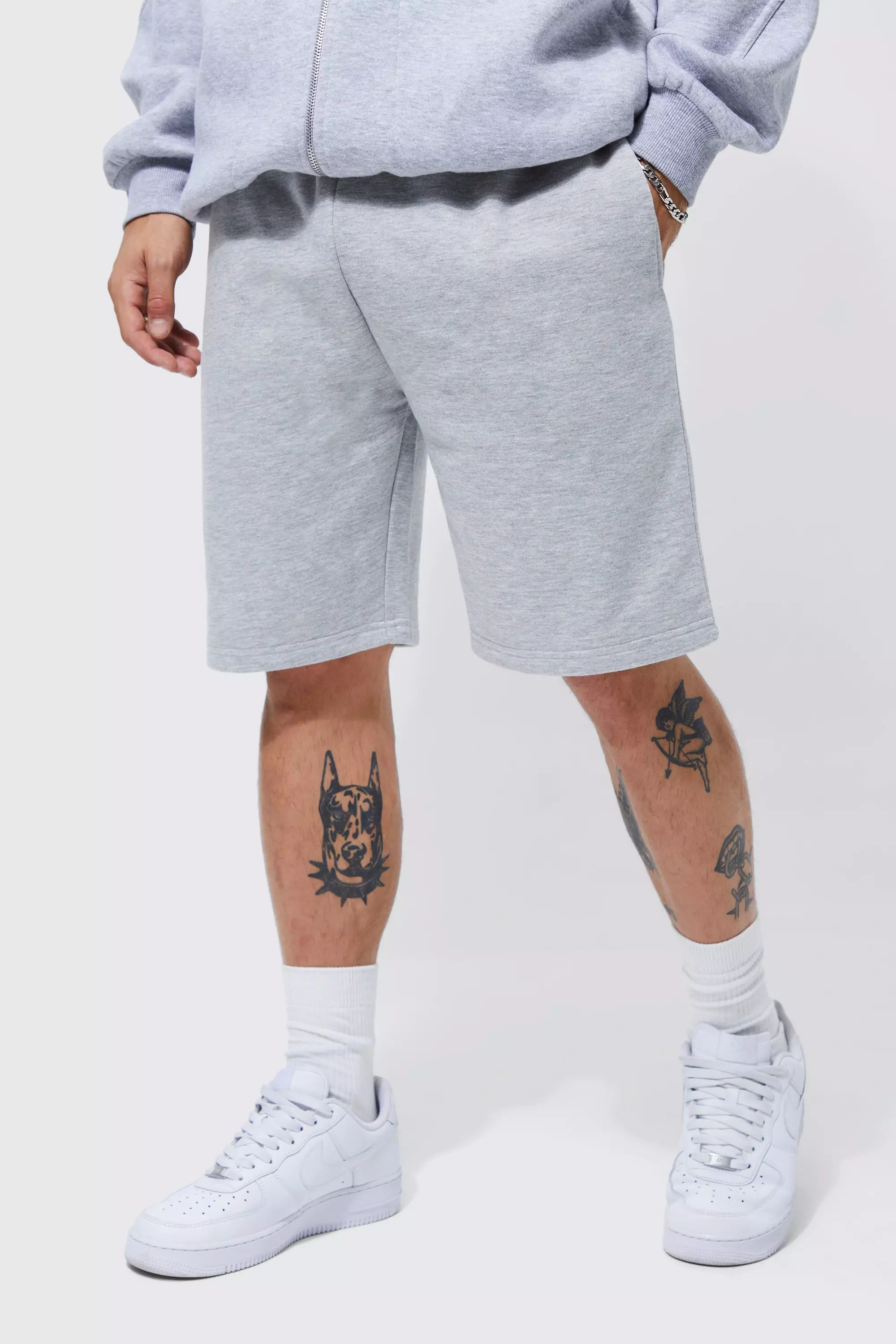 Grey Basic Loose Fit Mid Length Sweat Shorts
