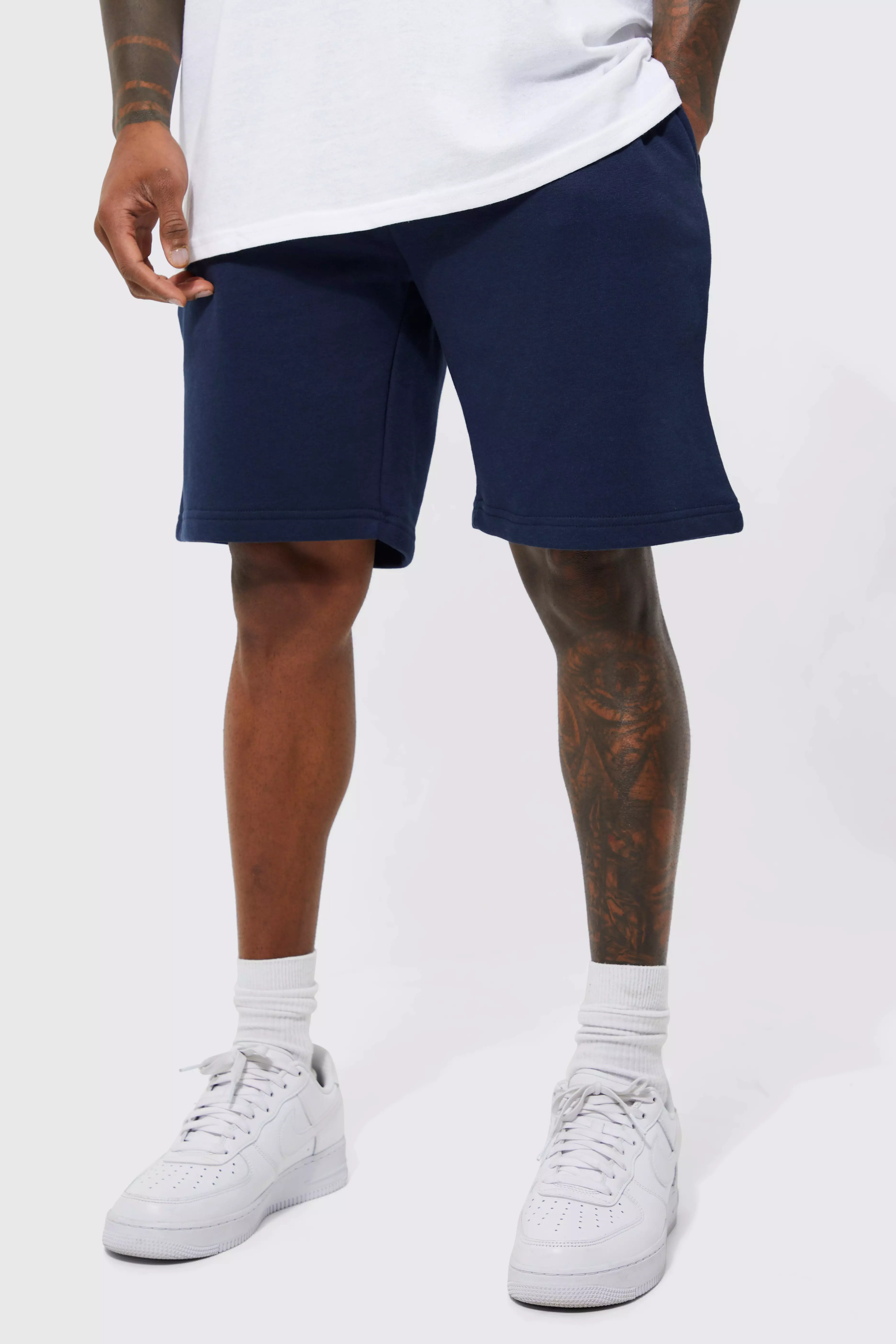 Basic Loose Fit Mid Length Sweat Shorts Navy