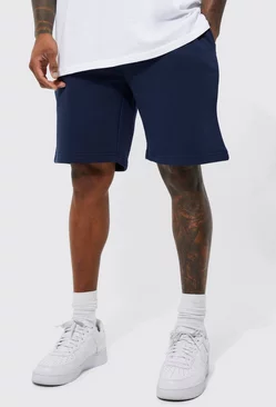 Basic Loose Fit Mid Length Sweat Shorts Navy