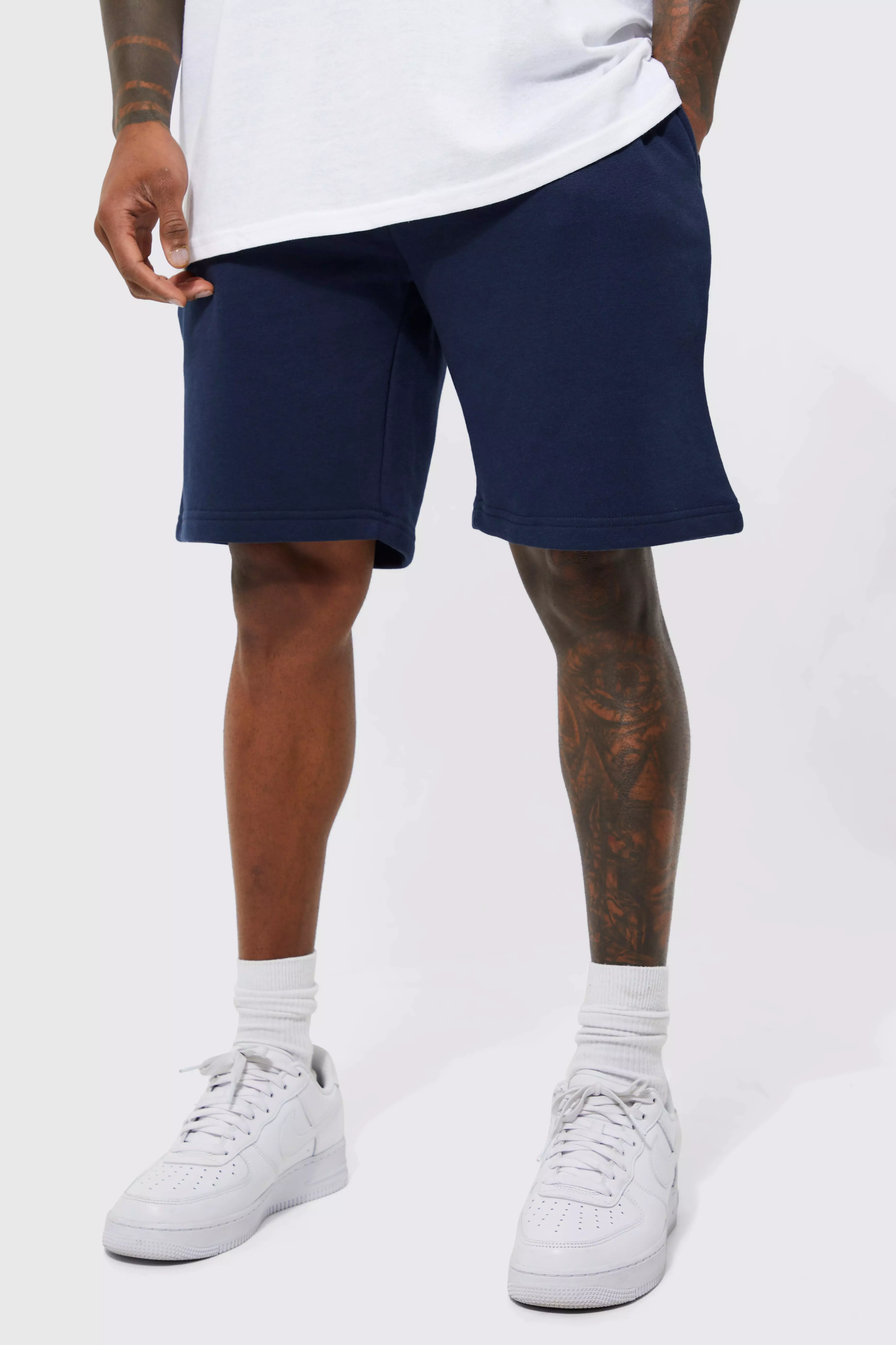 Navy Basic Loose Fit Mid Length Sweat Shorts