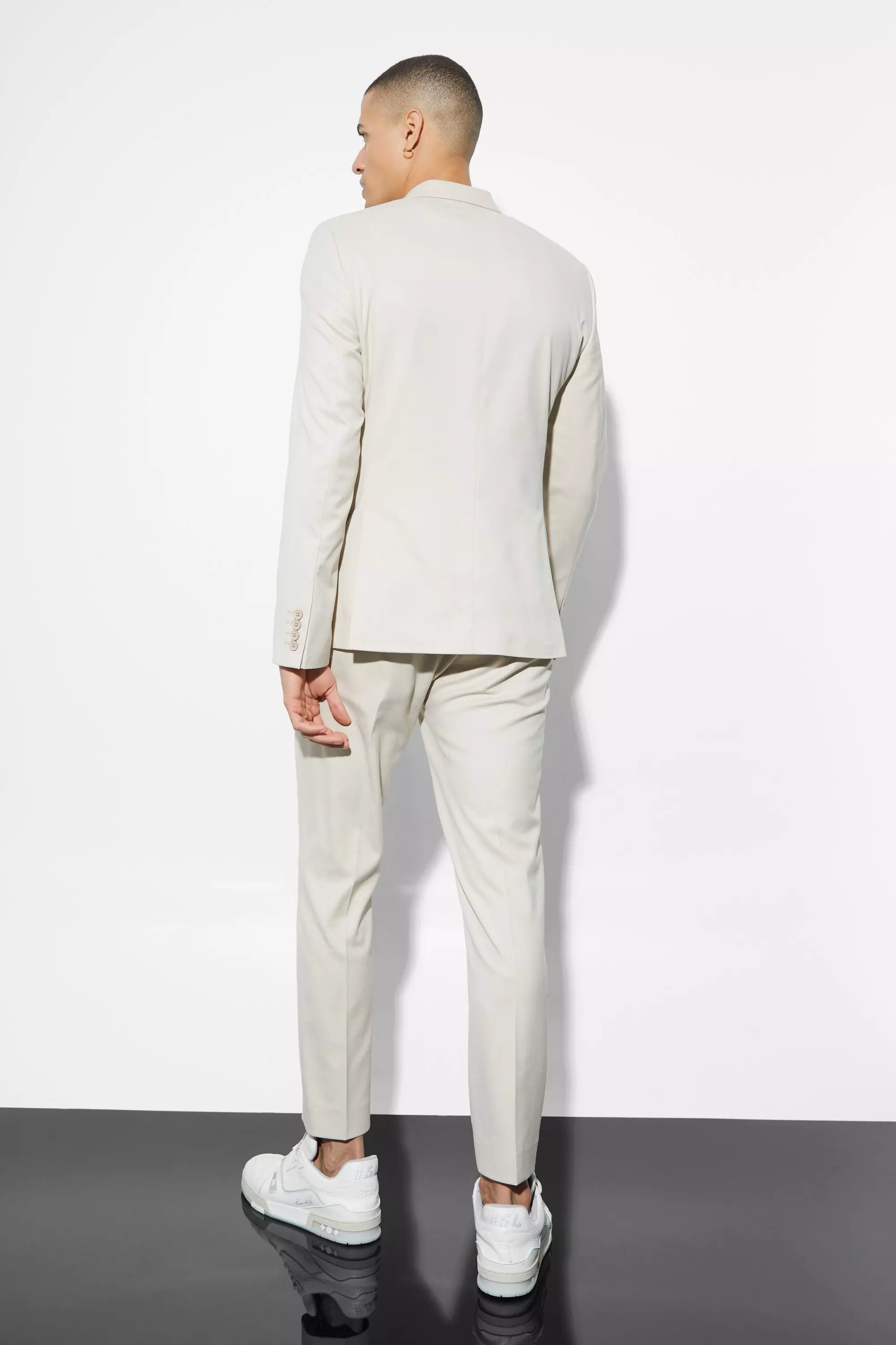 Beige Skinny Double Breasted Linen Suit Jacket alternative image
